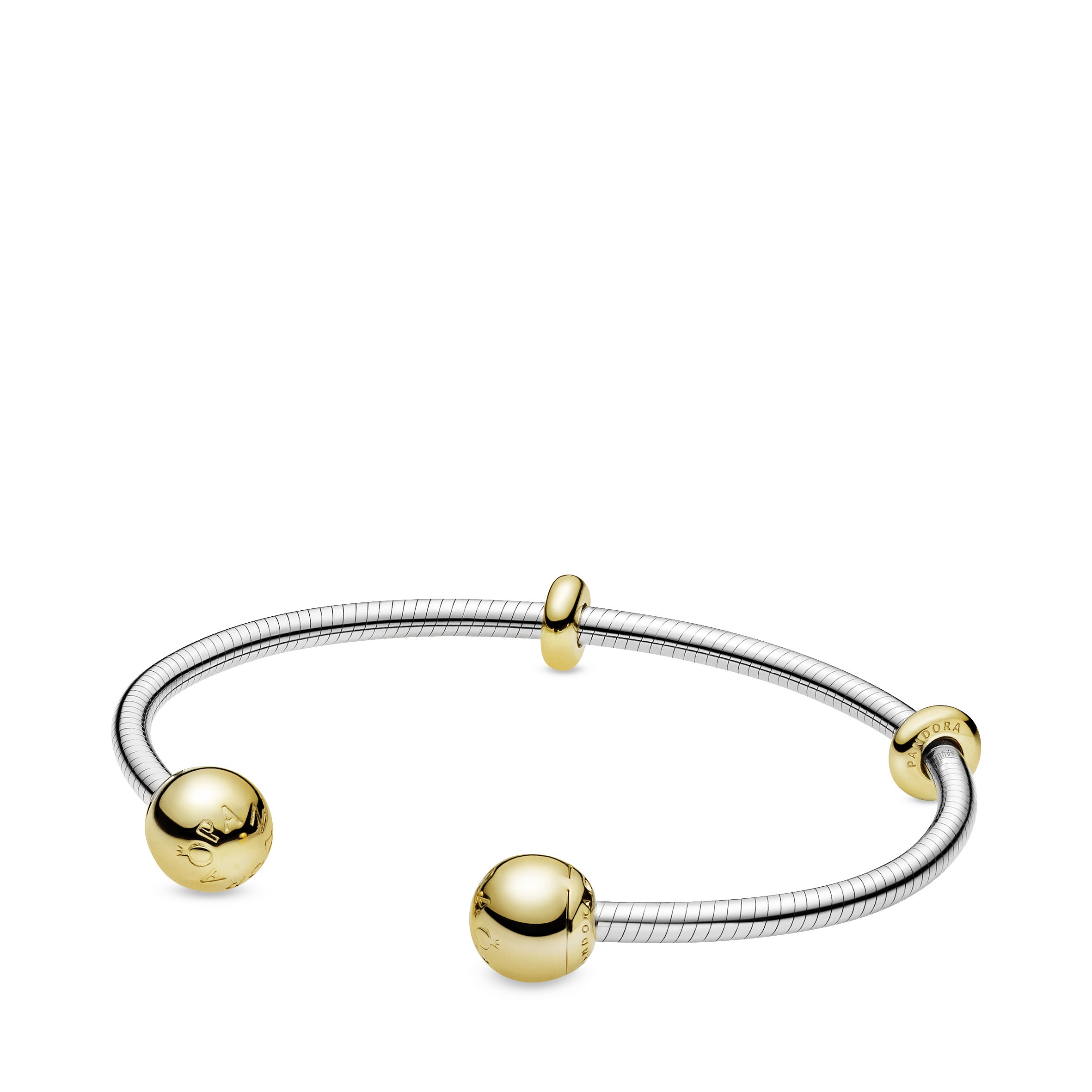 Sterling silver open bangle with 14k Gold Plated silicone stoppers and interchangeable end caps