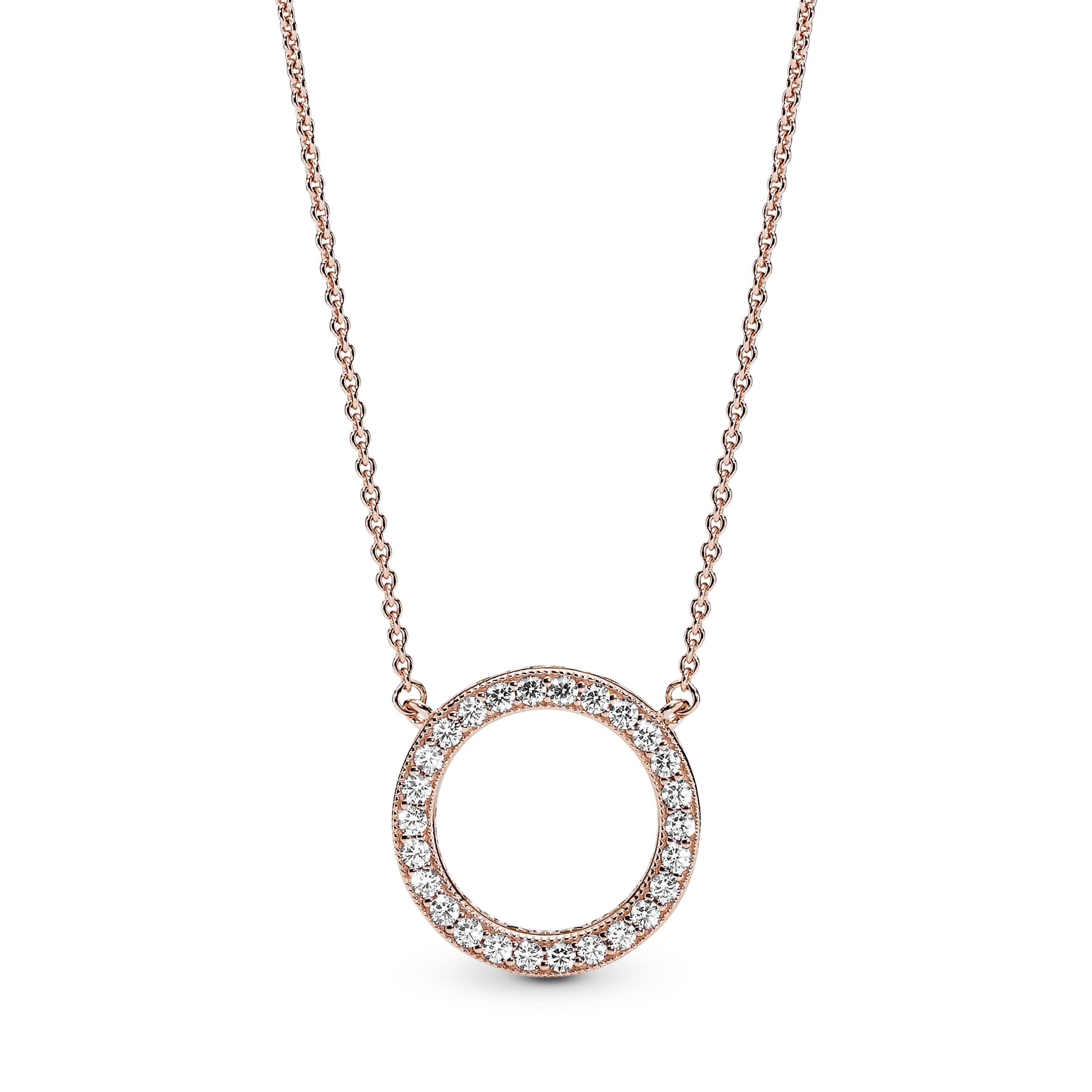 PANDORA logo reversible collier in 14k Rose Gold-plated with clear cubic zirconia