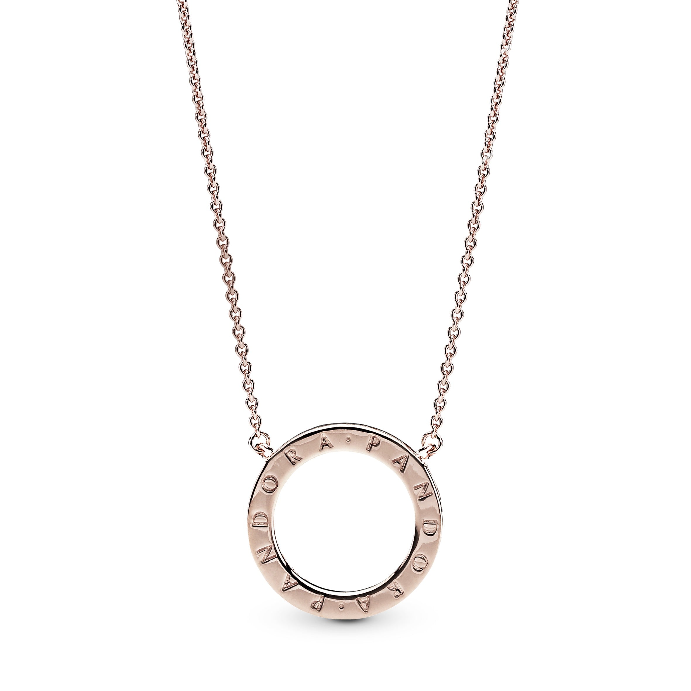 PANDORA logo reversible collier in 14k Rose Gold-plated with clear cubic zirconia
