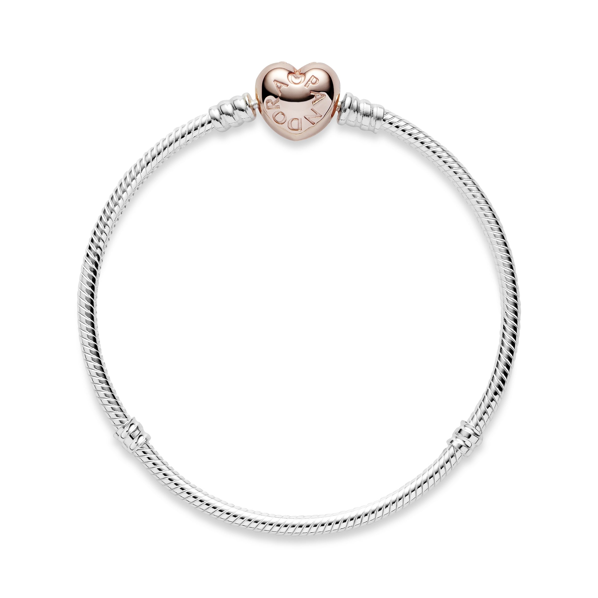 Silver bracelet with heart-shaped 14k Rose Gold-plated clasp