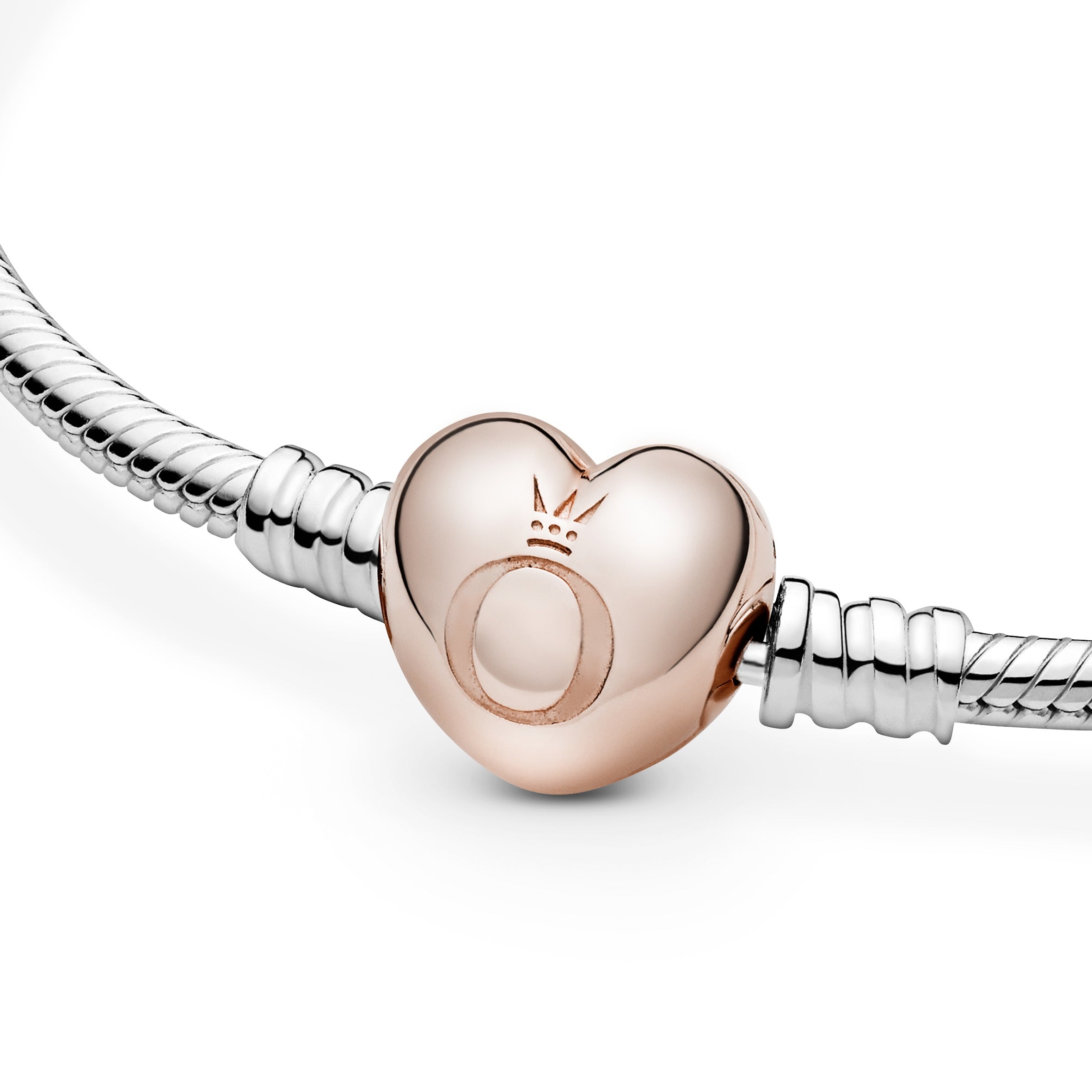 Silver bracelet with heart-shaped 14k Rose Gold-plated clasp