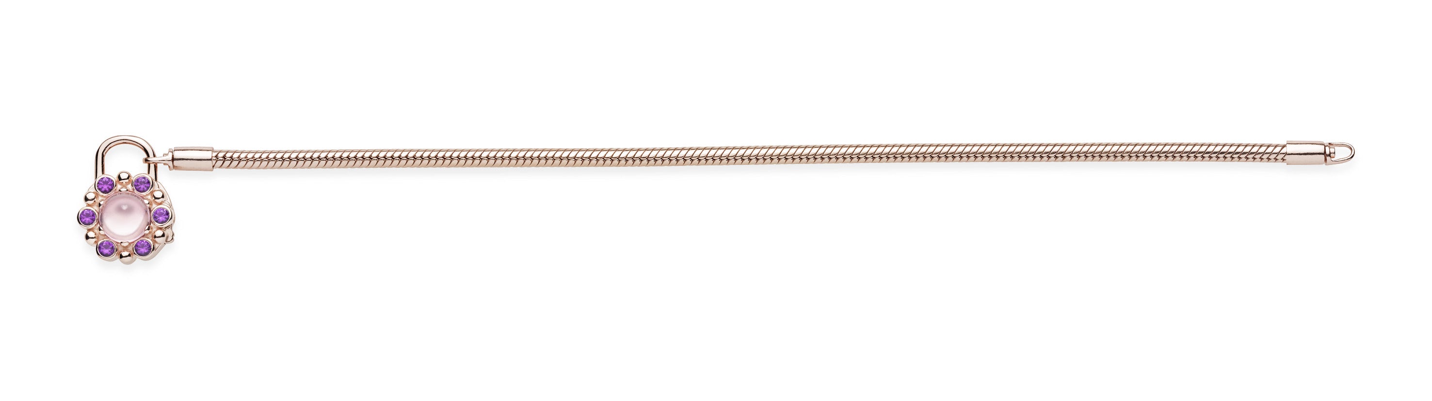 PANDORA Rose snake chain bracelet and padlock clasp with pink mist and royal purple crystal