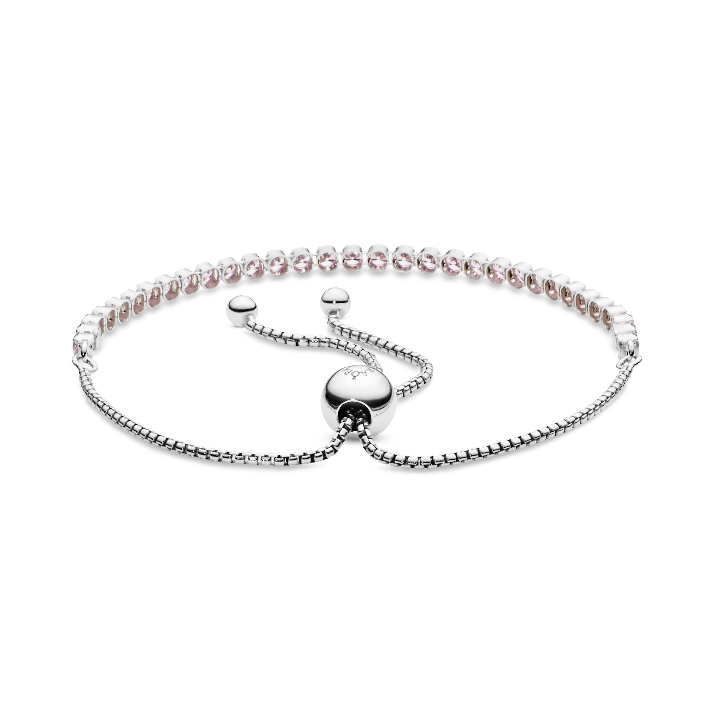 Rhodium plated silver bracelet with pink cubic zirconia