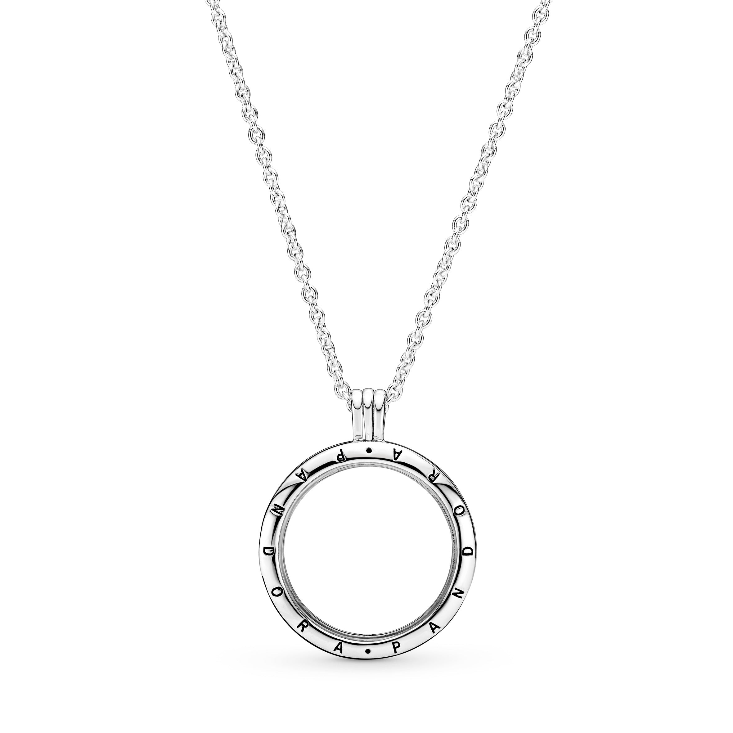 Large PANDORA floating locket silver pendant and necklace