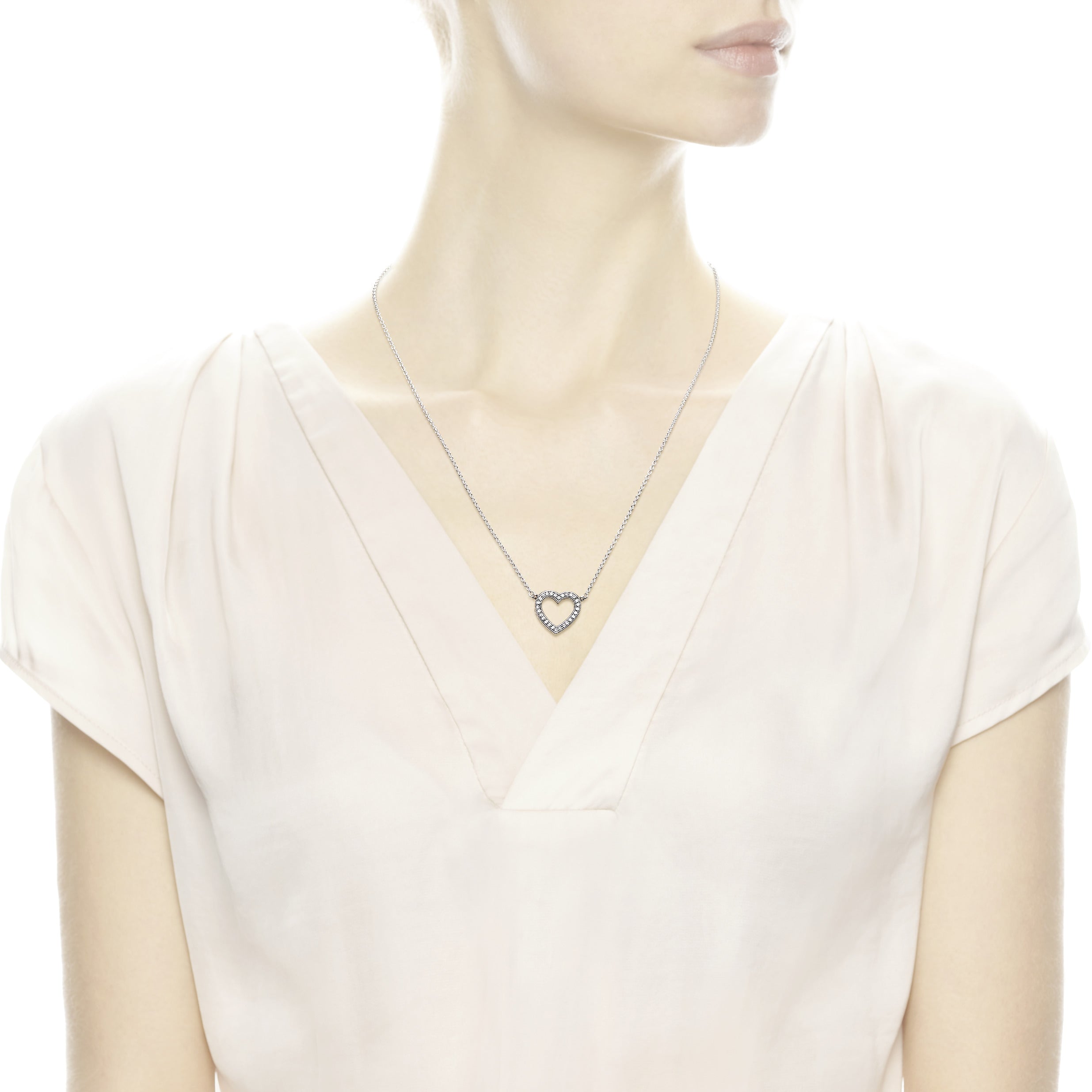 Heart silver necklace with clear cubic zirconia