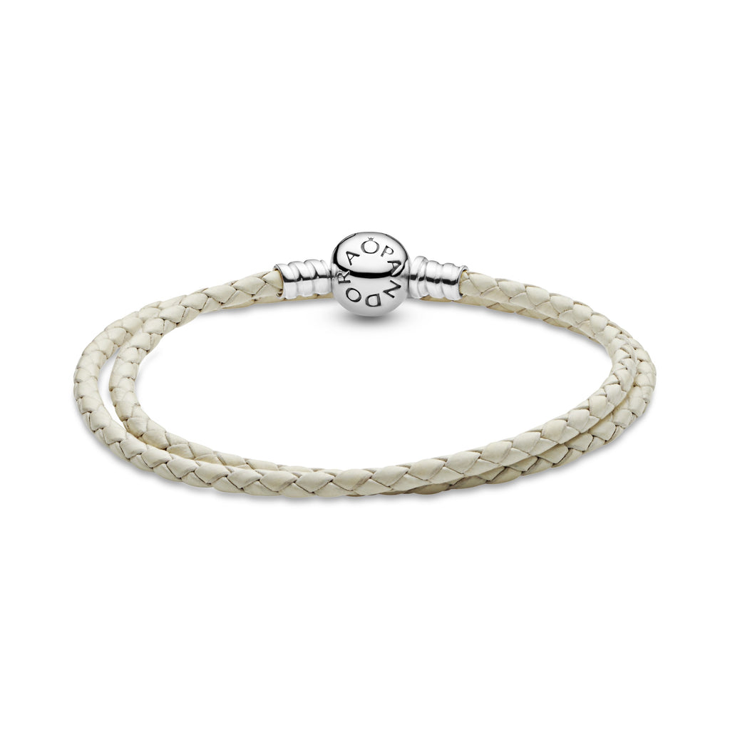 PANDORA Moments Ivory White Double Woven Leather Bracelet