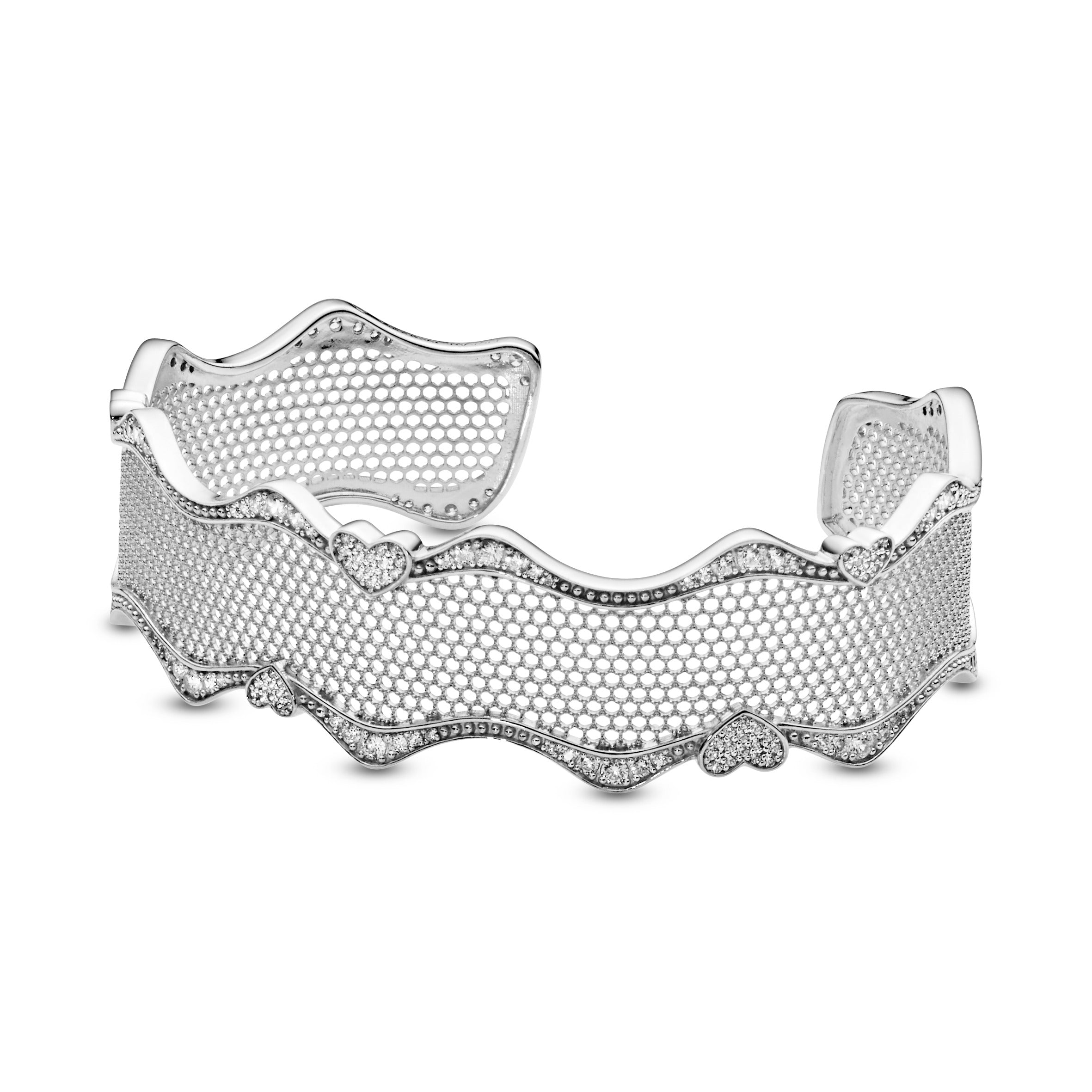 Lace silver bangle with clear cubic zirconia