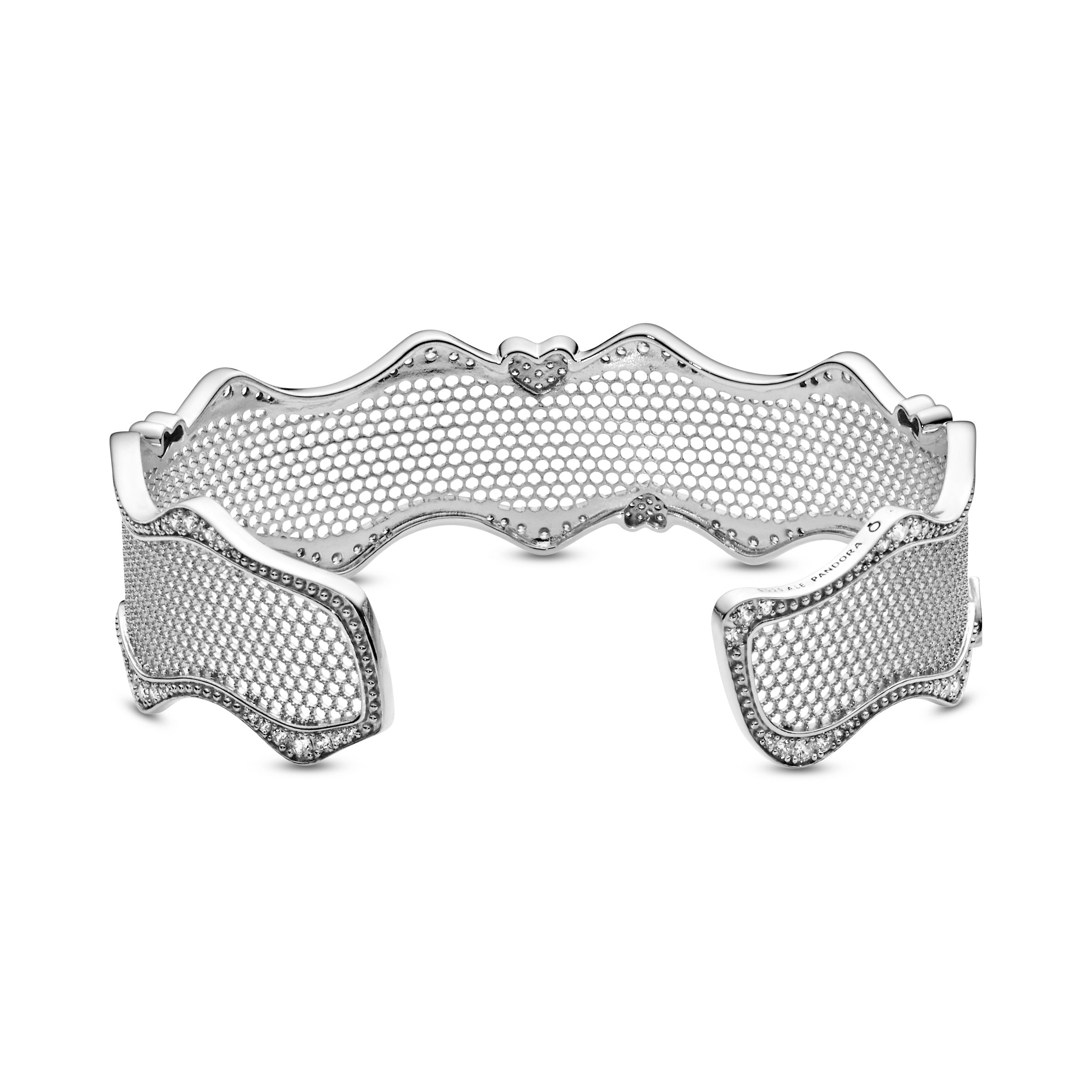 Lace silver bangle with clear cubic zirconia