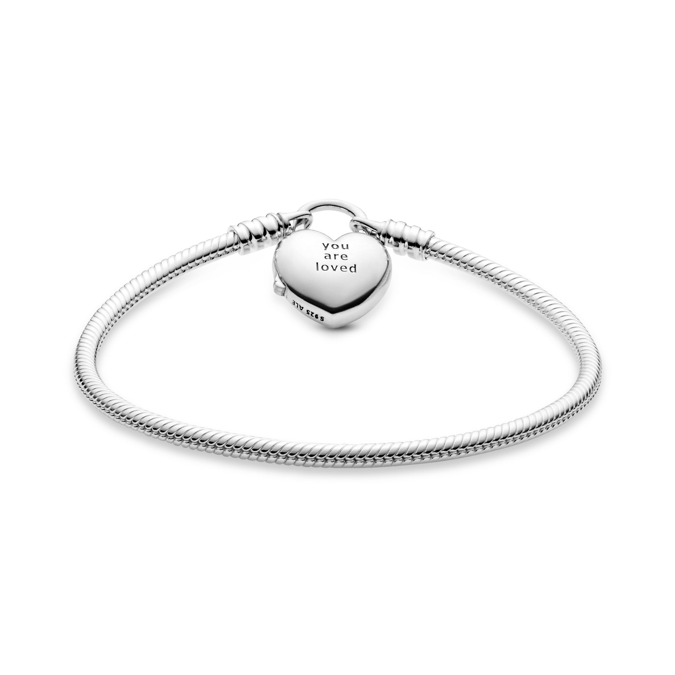 Snake chain silver bracelet and heart padlock clasp