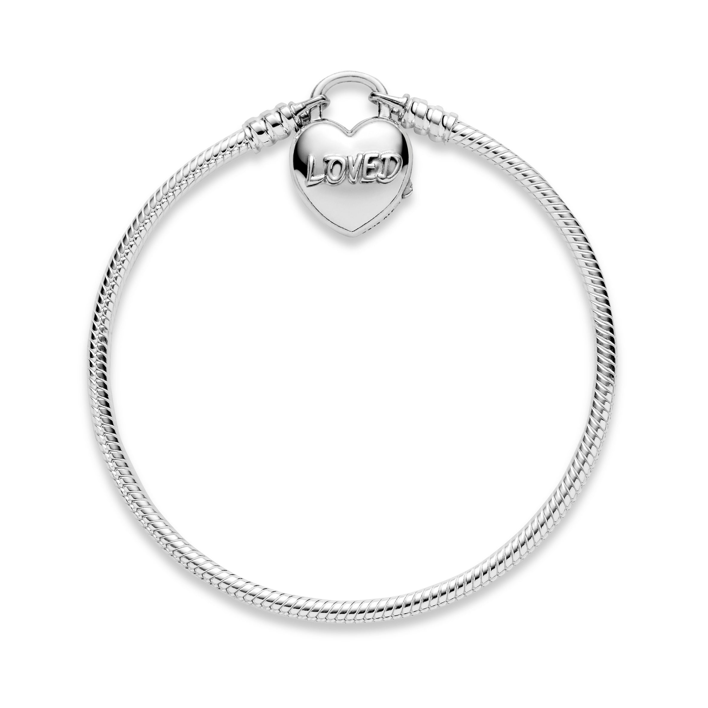 Snake chain silver bracelet and heart padlock clasp