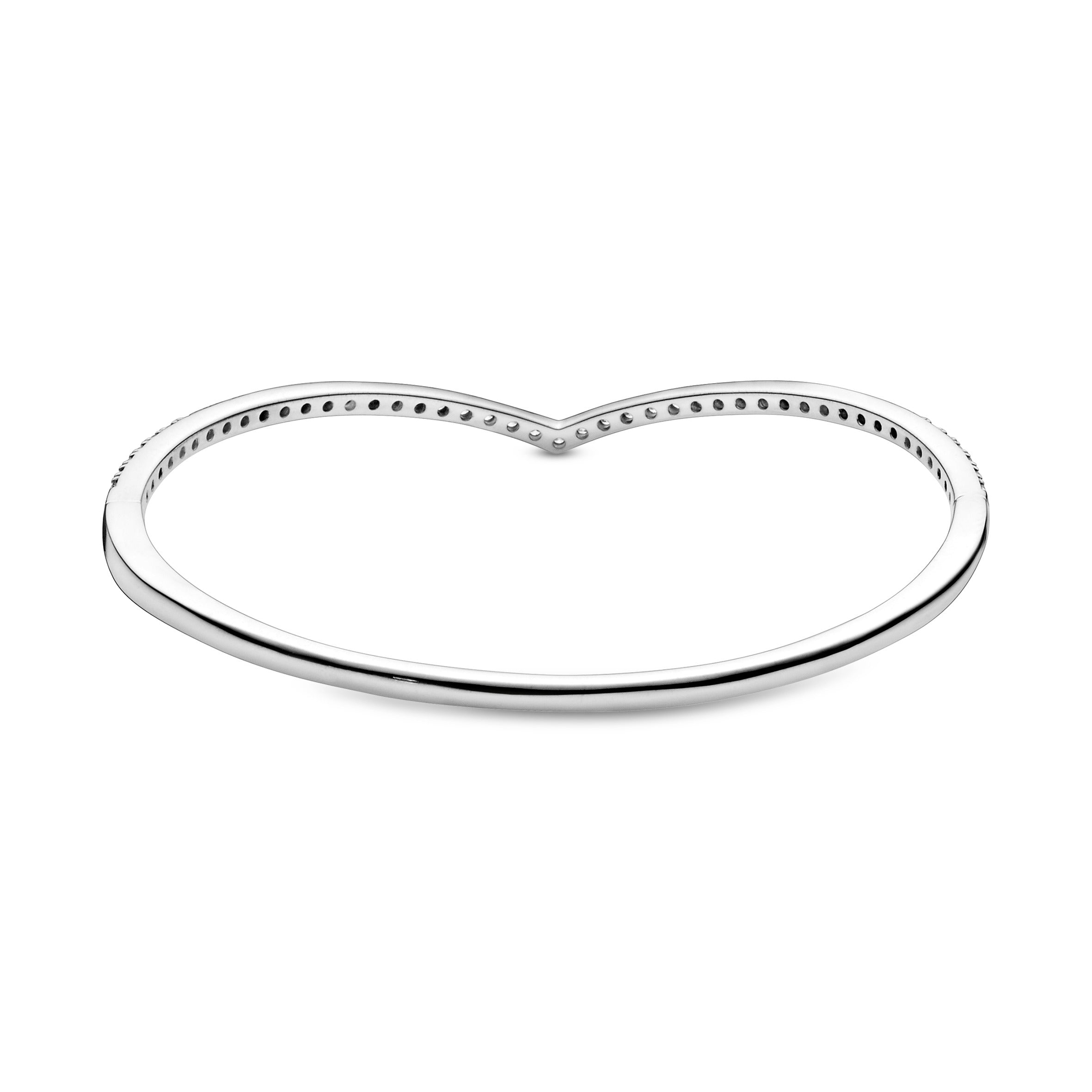 Wishbone silver bangle with clear cubic zirconia