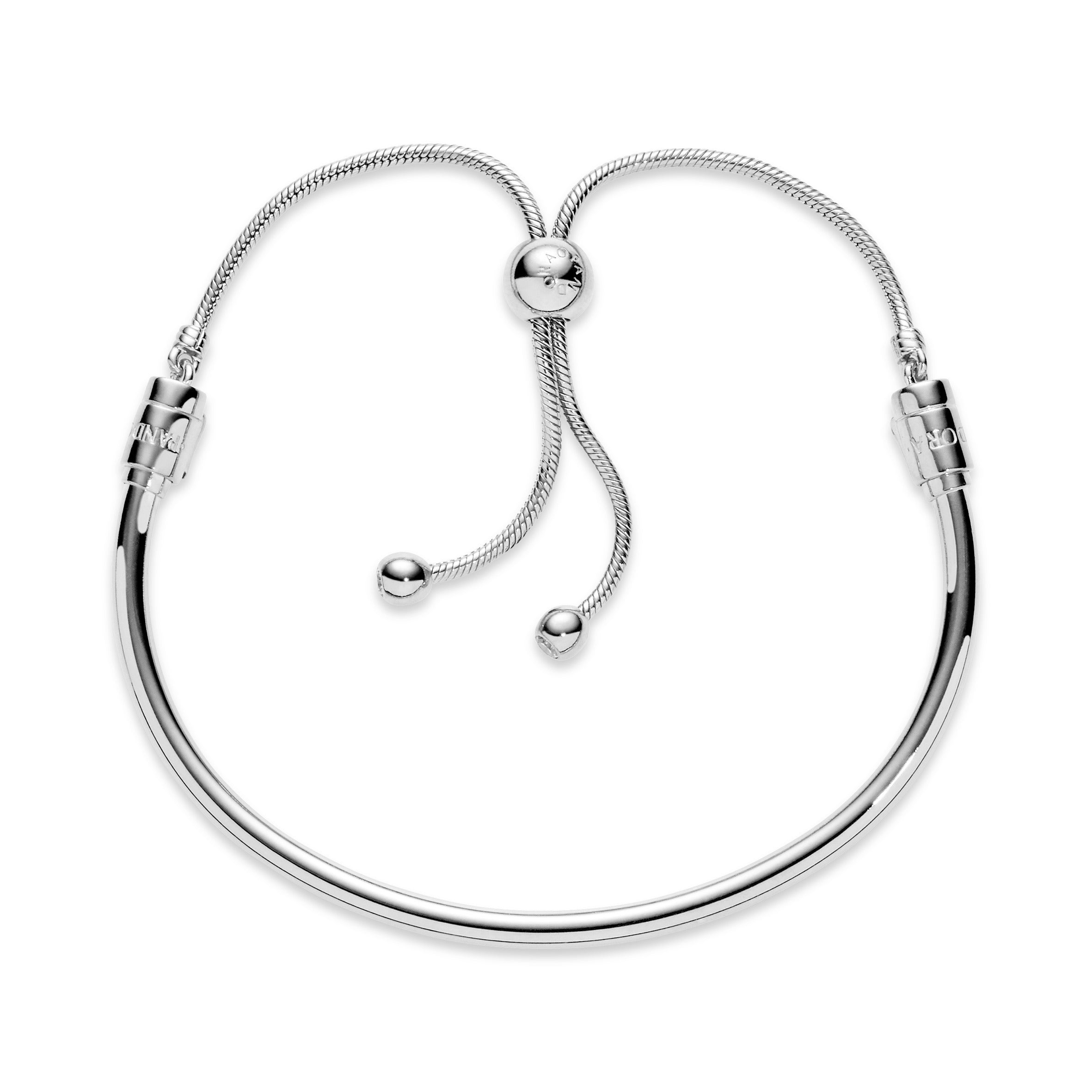 Silver bangle with clear cubic zirconia and sliding clasp