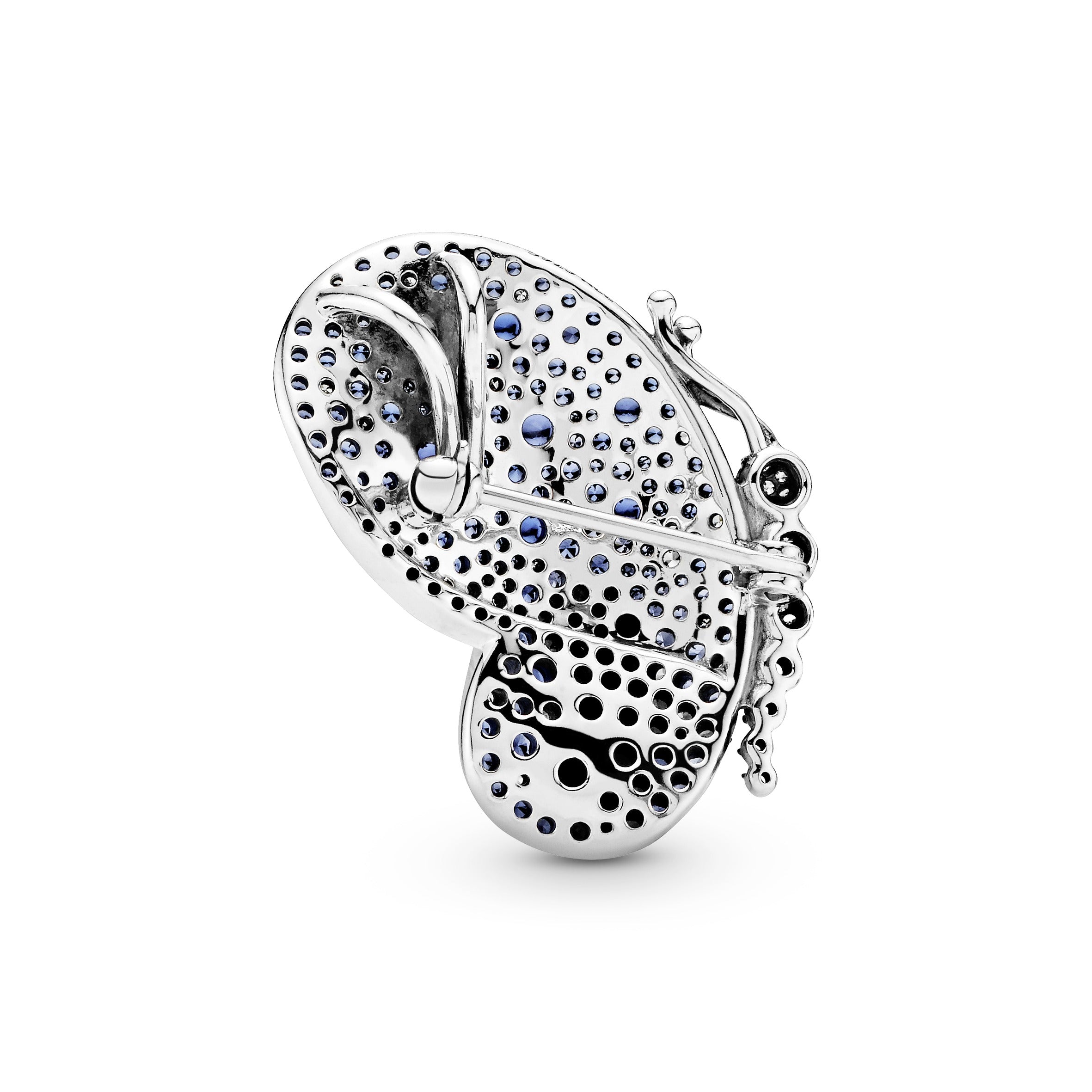 Butterfly silver brooch with royal blue crystal and clear cubic zirconia