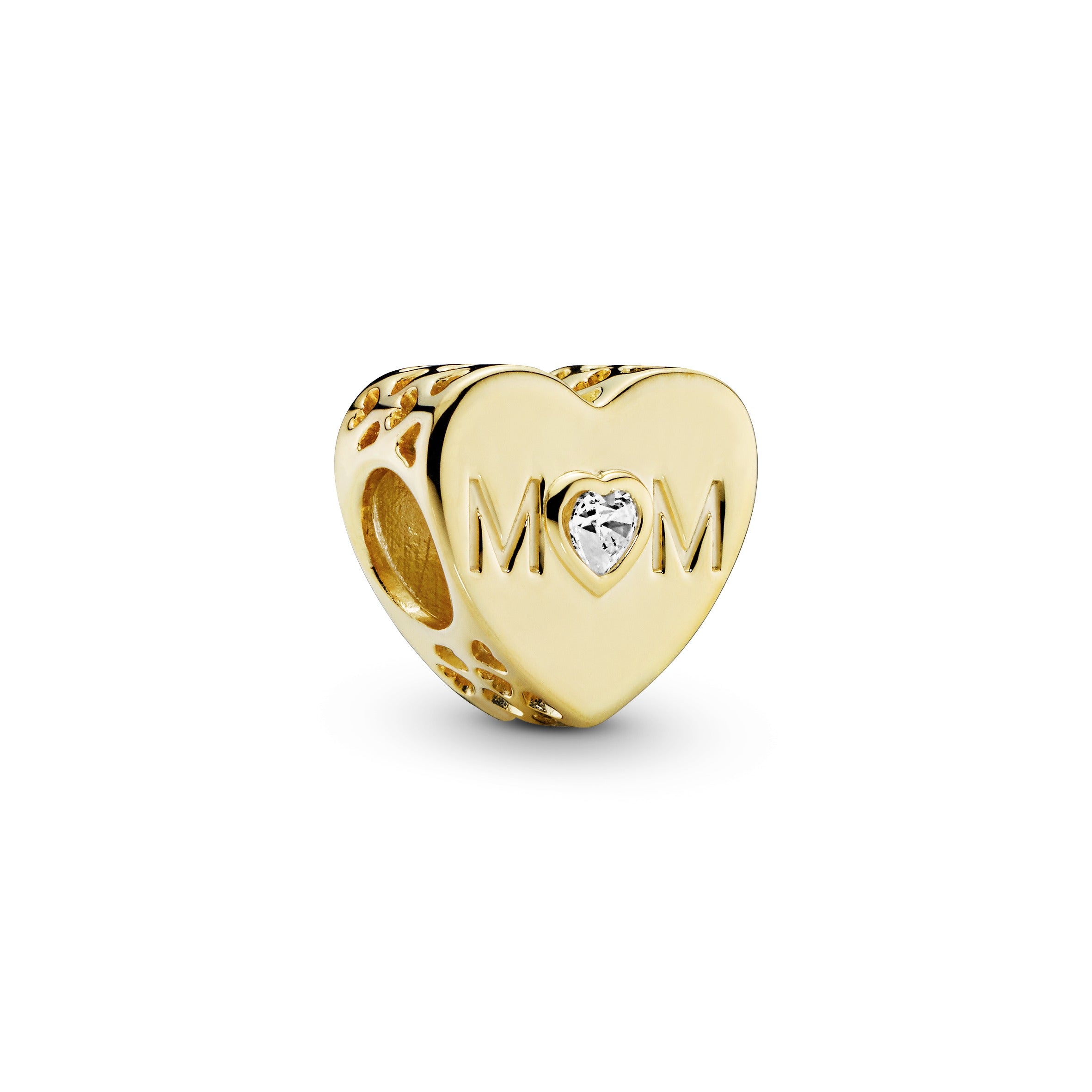 Mum heart 14k Gold Plated charm with clear cubic zirconia