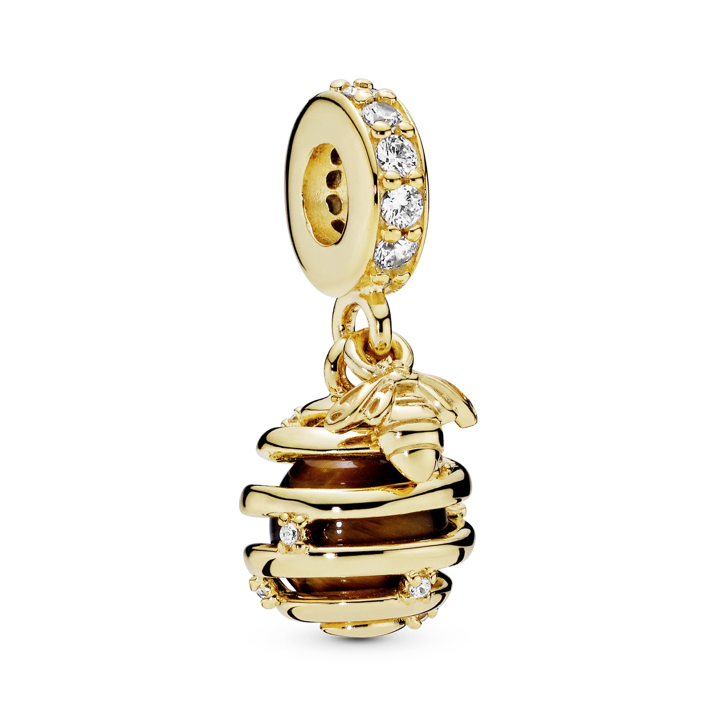 Beehive 14k Gold Plated dangle with tiger eye and clear cubic zirconia