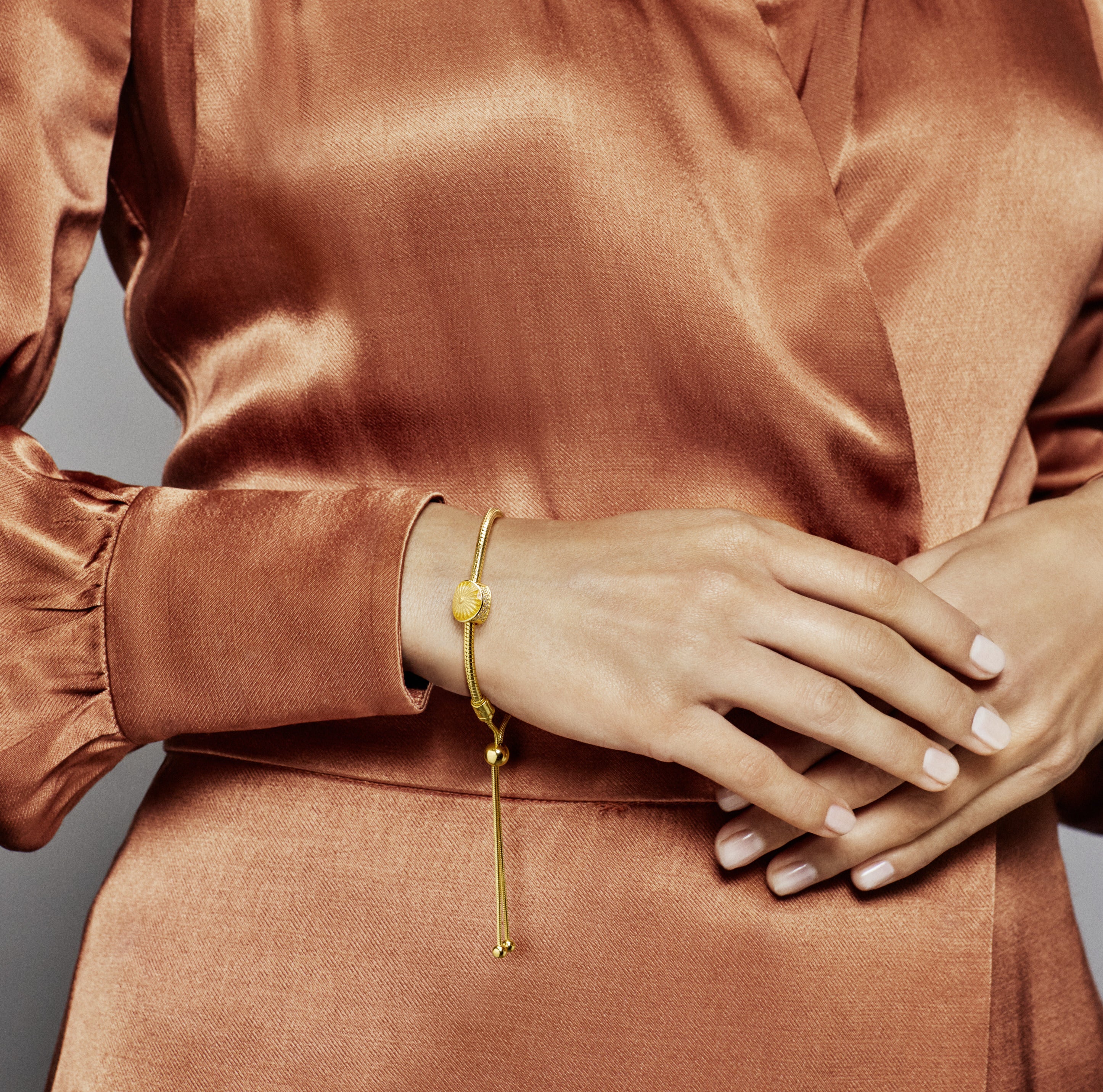 Sun 14k Gold Plated  charm with yellow enamel and clear cubic zirconia