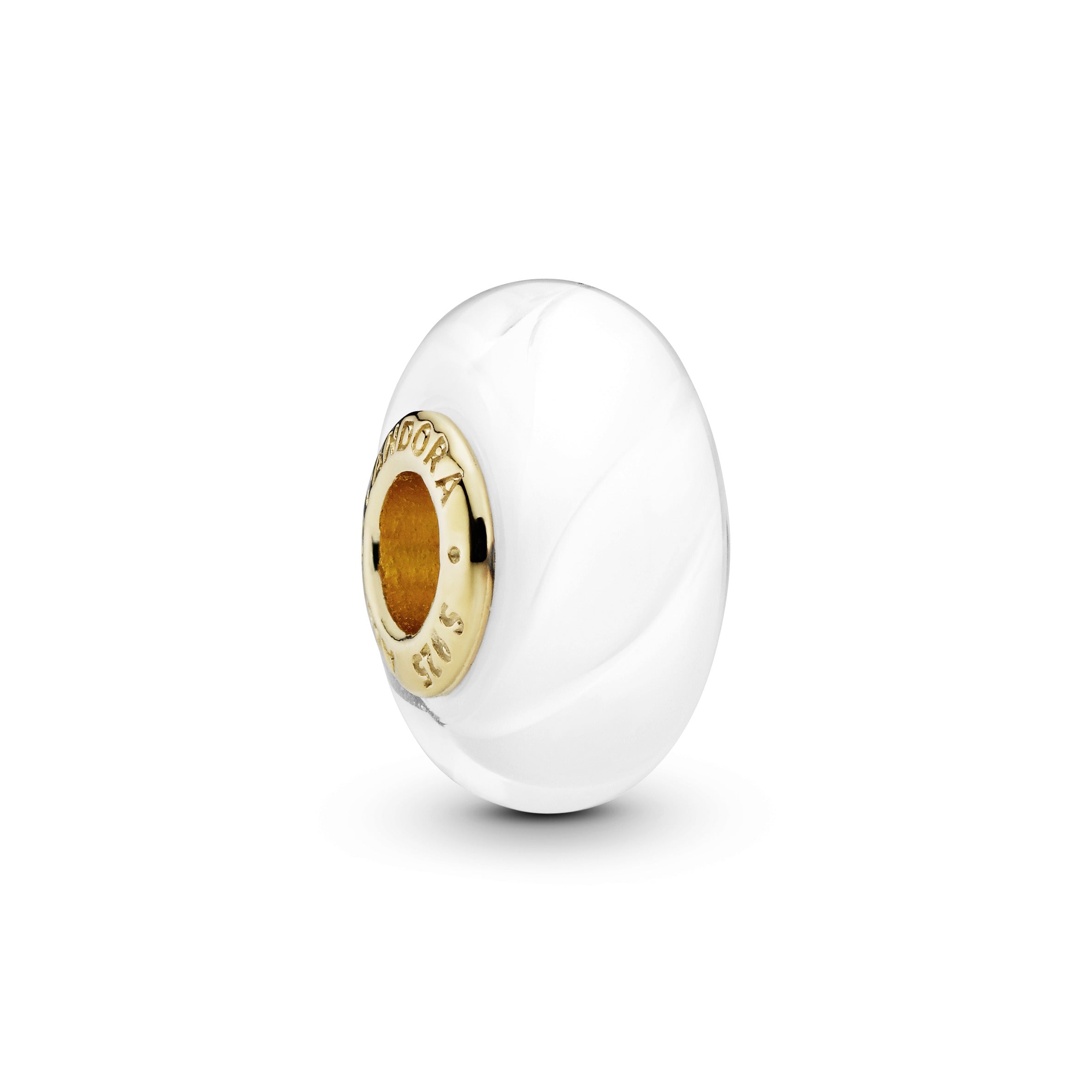 14k Gold Plated  charm with white and transparent Murano glass