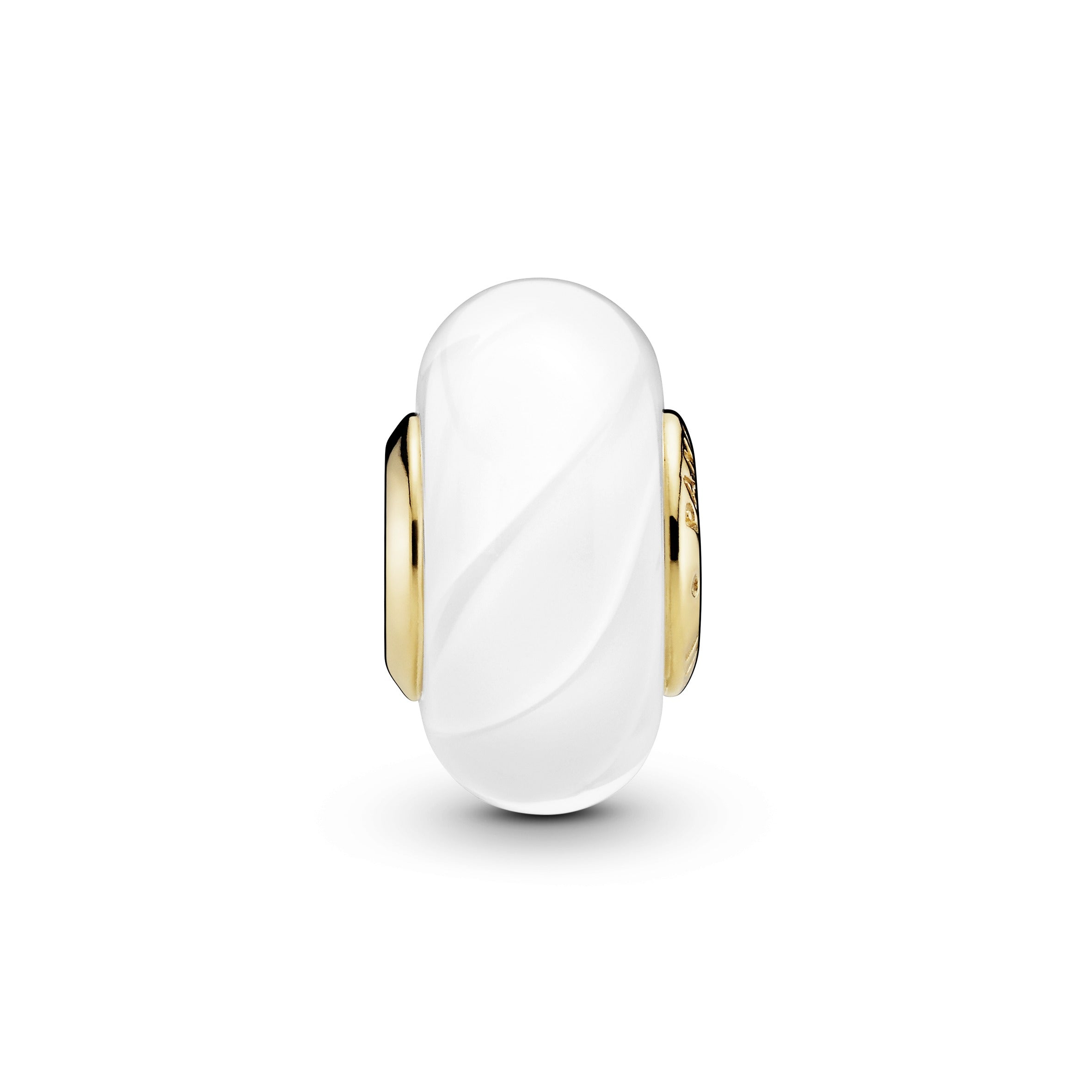 14k Gold Plated  charm with white and transparent Murano glass