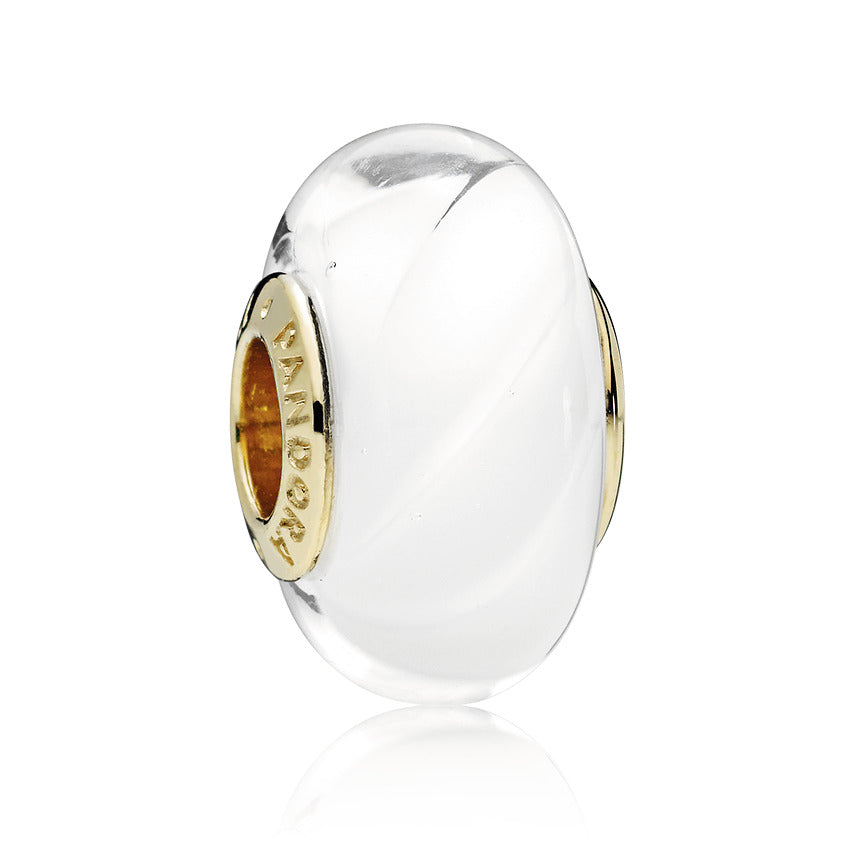 14k Gold Plated  charm with white and transparent Murano glass