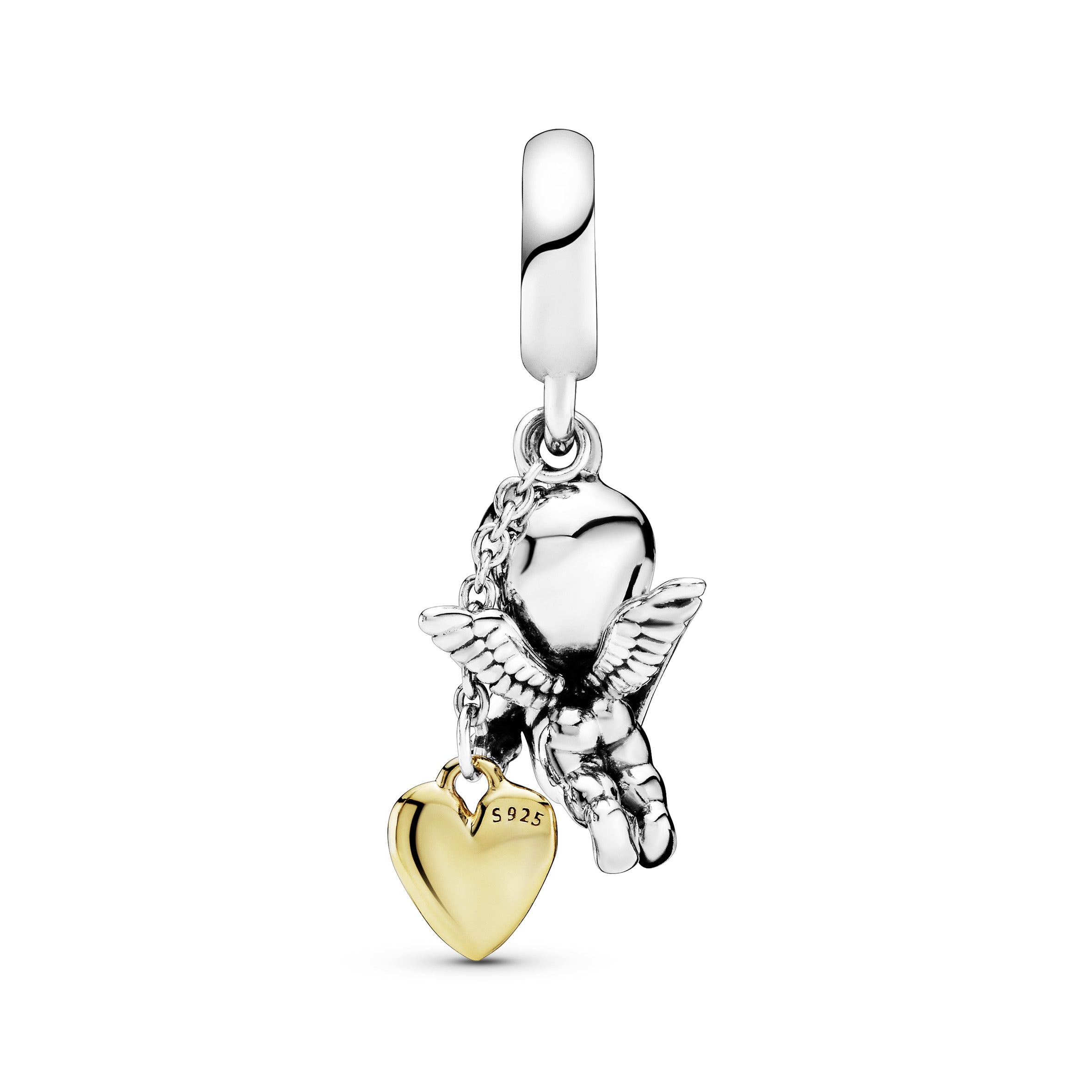 Cupid and heart 14k Gold Plated  and silver dangle with clear cubic zirconia