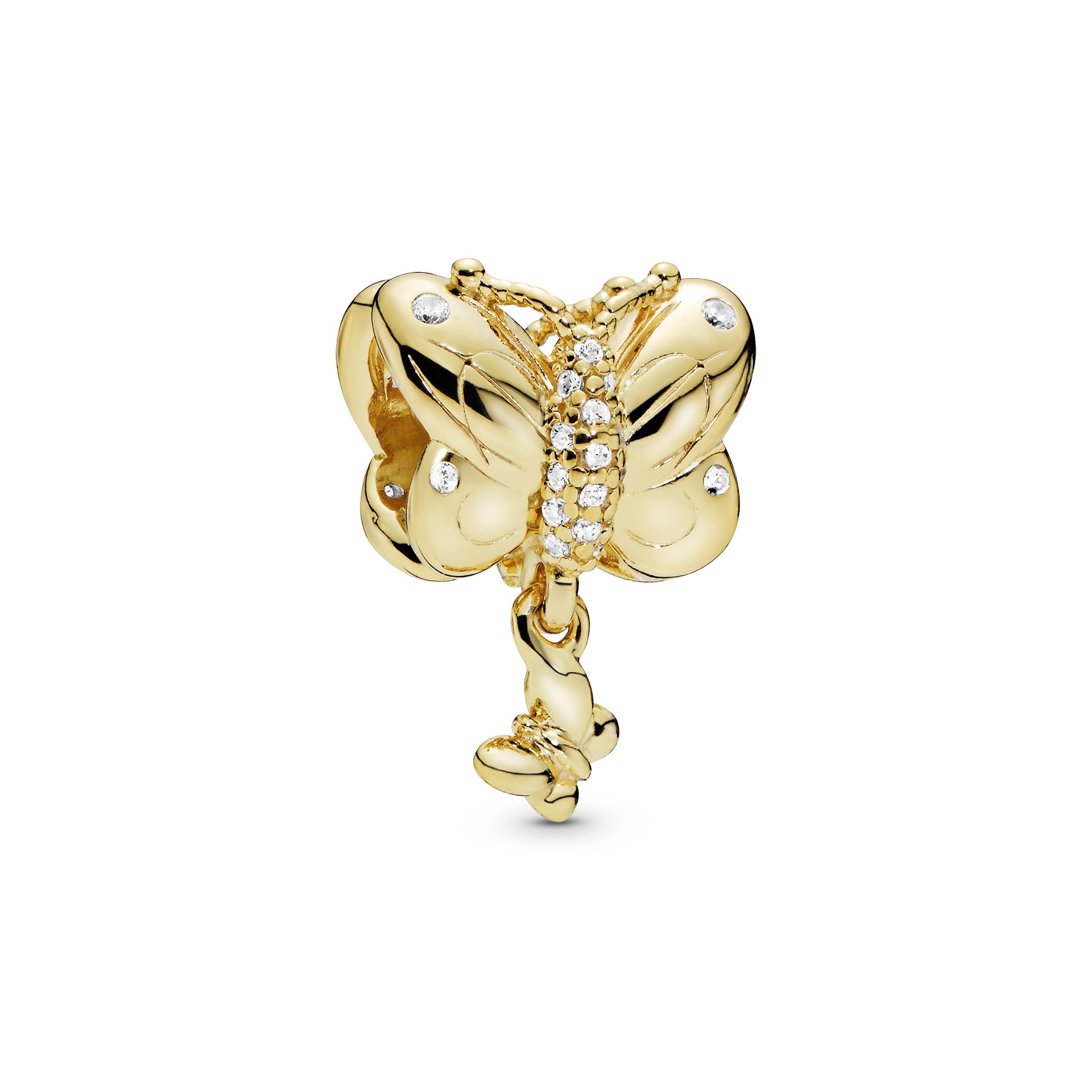 Butterfly 14k Gold Plated  charm with clear cubic zirconia