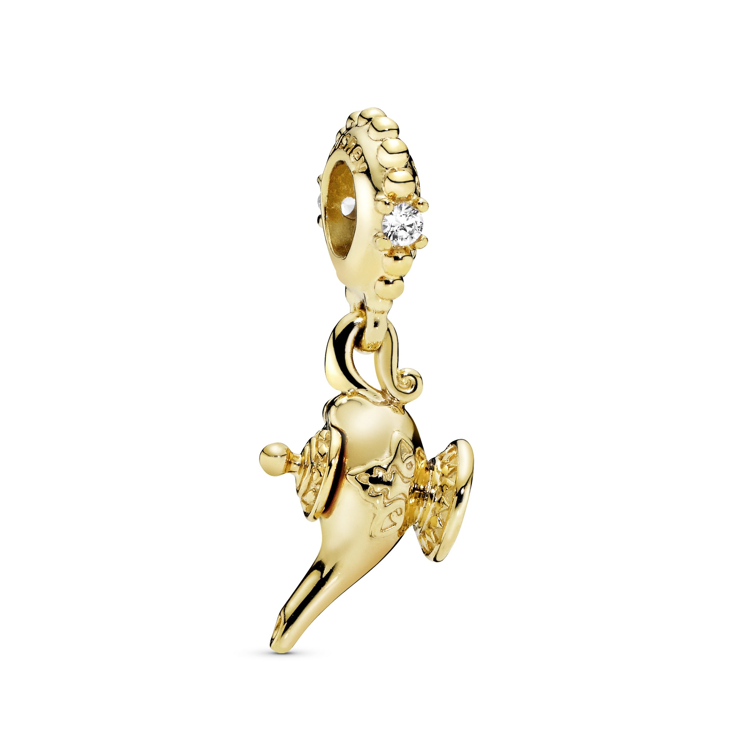 Disney Genie lamp 14k Gold Plated dangle with clear cubic zirconia and mint green enamel