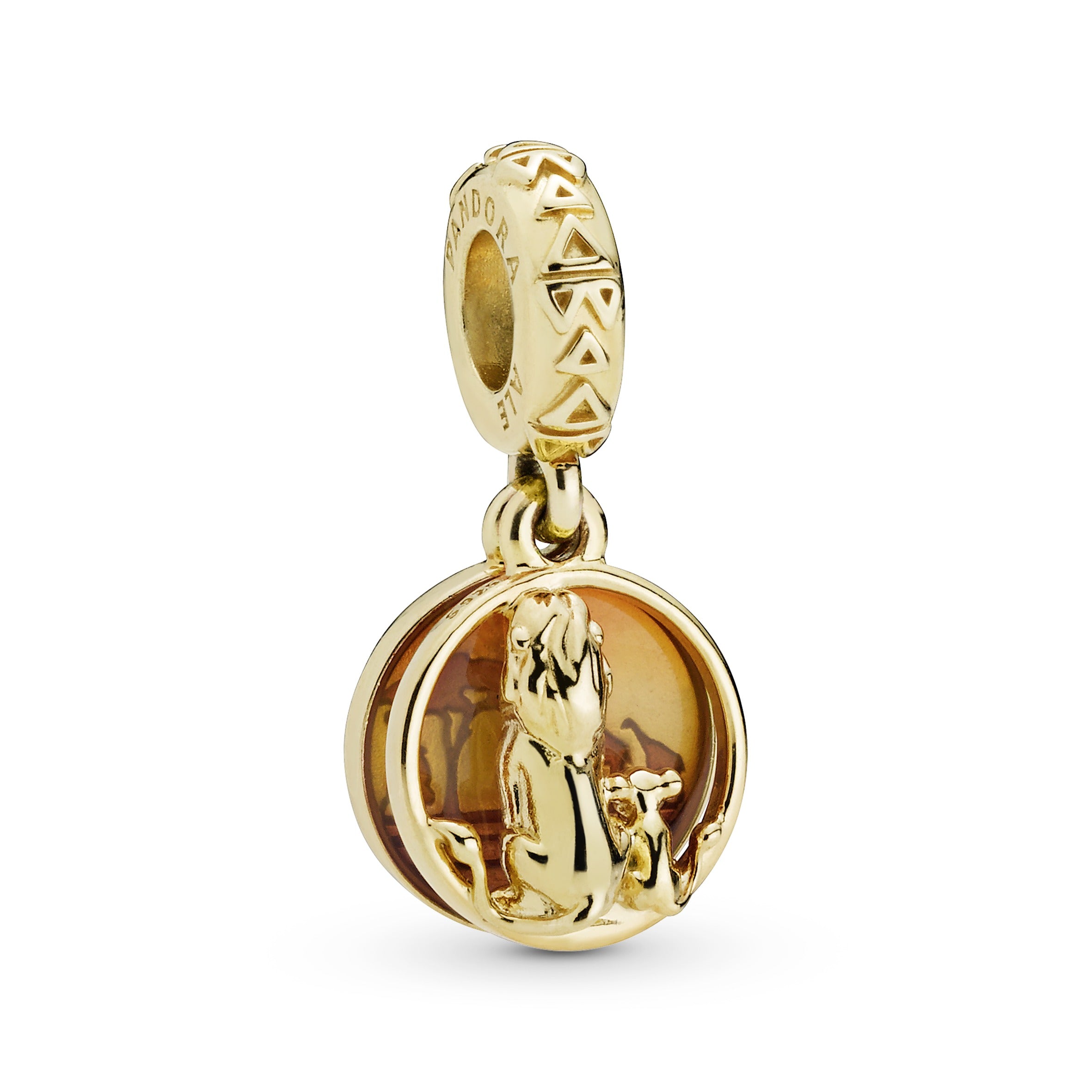 Disney Simba and Mufasa 14k Gold Plated dangle with transparent orange, yellow and red enamel