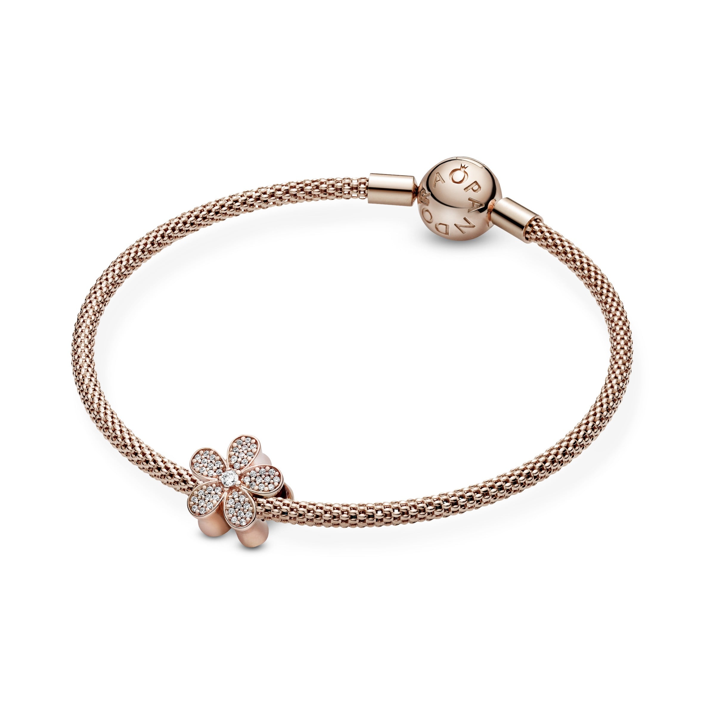 Daisy pave 14k Rose Gold-plated charm with clear cubic zirconia