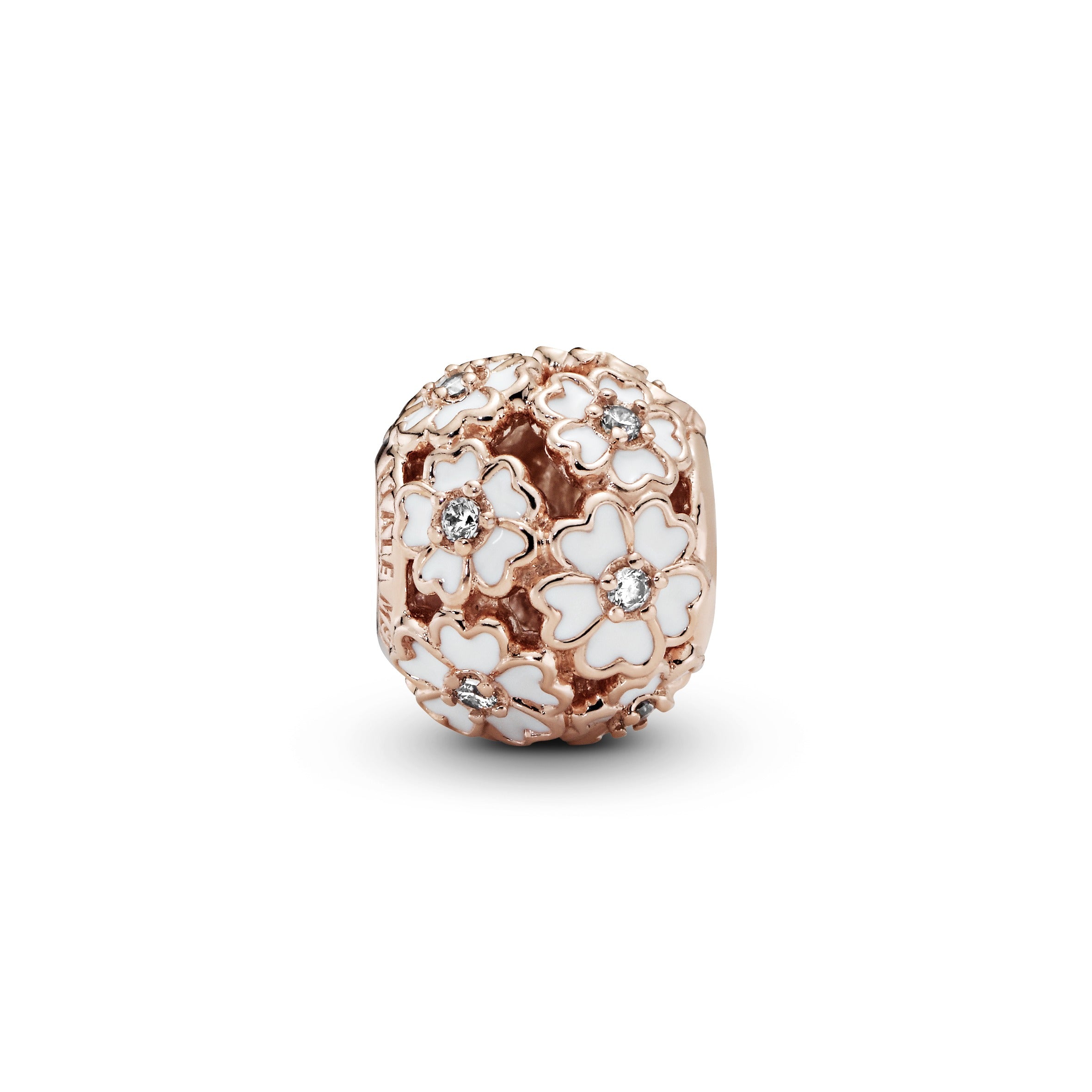 Primrose 14k Rose Gold-plated charm with clear cubic zirconia and white enamel