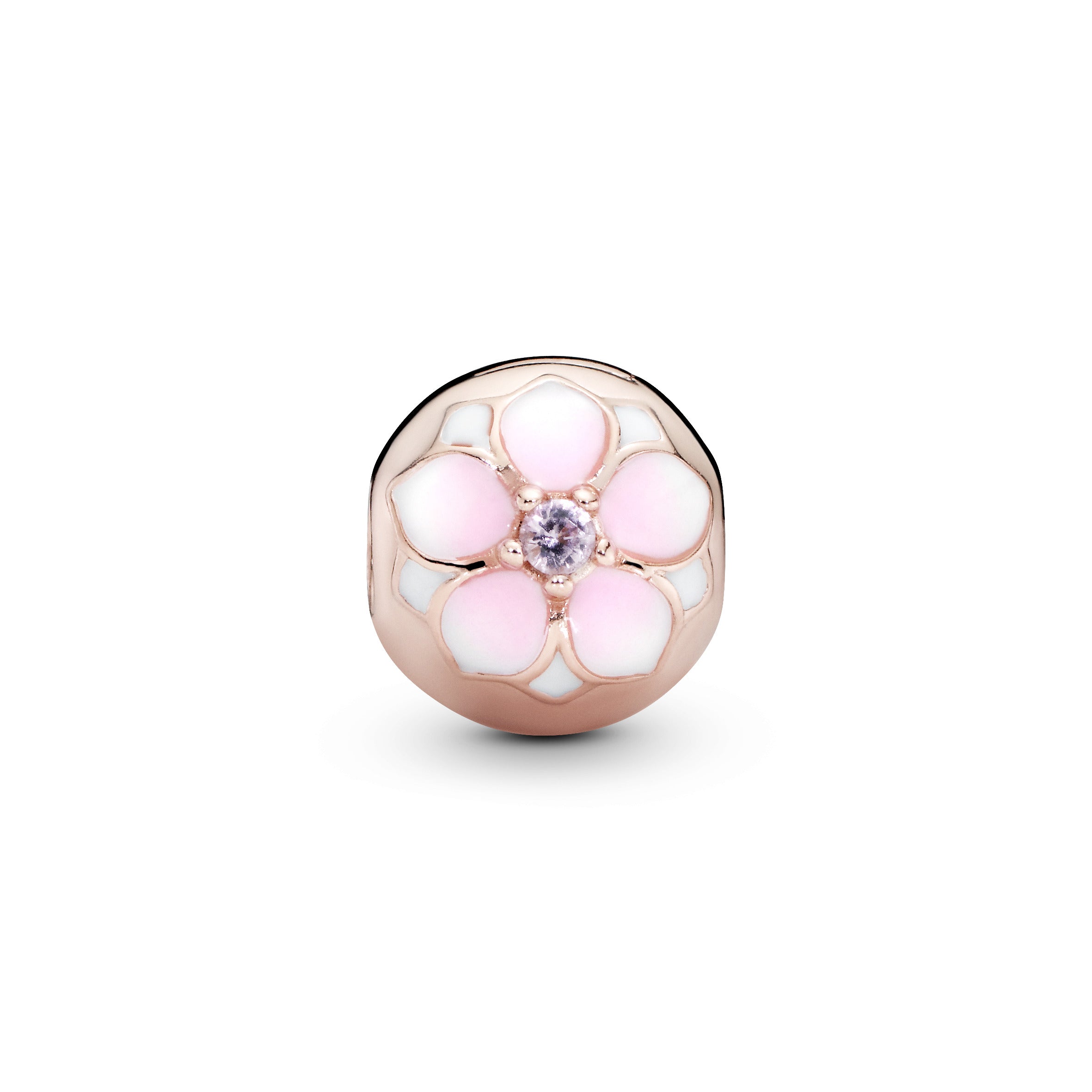 Magnolia 14k Rose Gold-plated clip with blush pink crystal, white and shaded pink enamel
