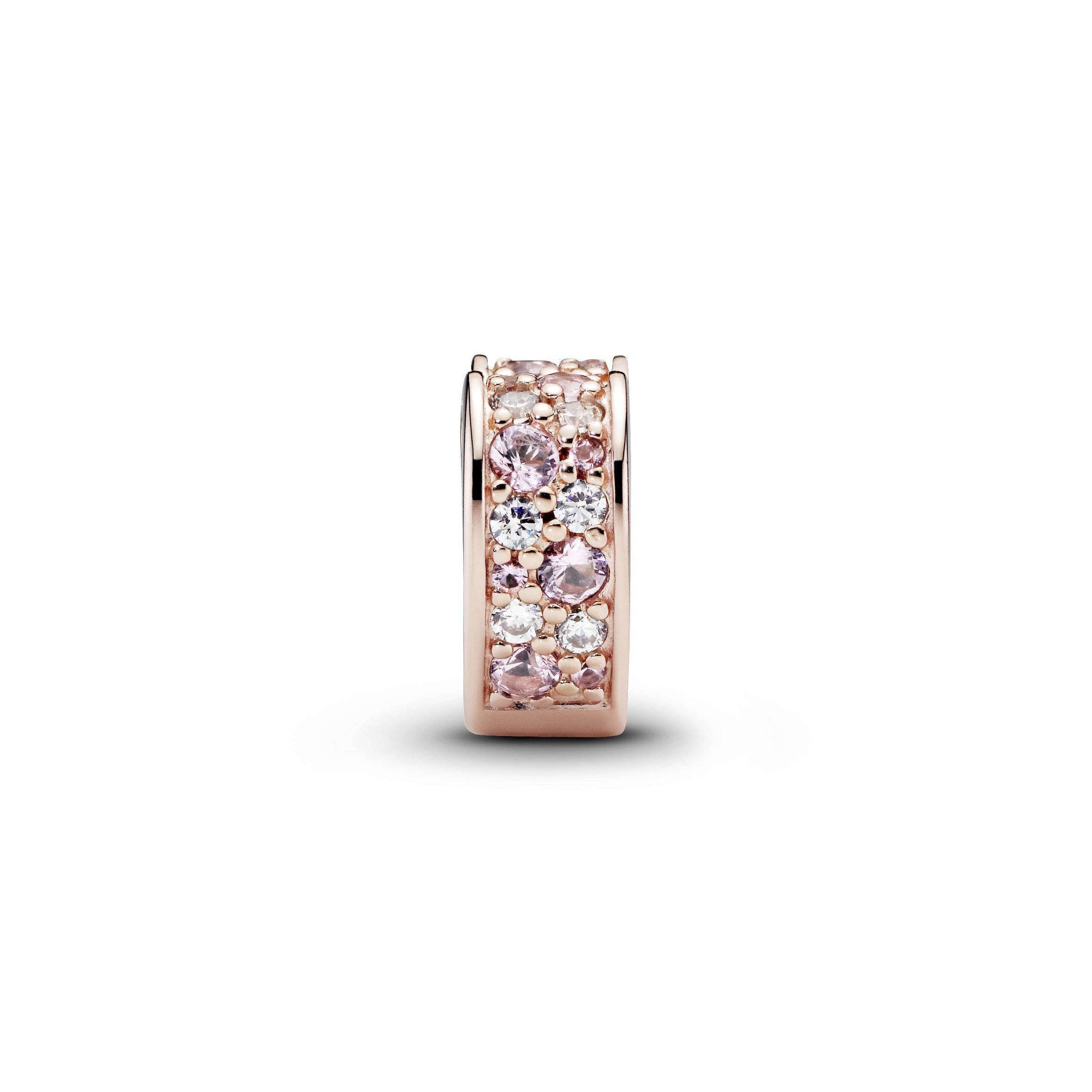 Heart 14k Rose Gold-plated clip with pink mist crystal, clear cubic zirconia, rose pink crystal and silicone grip
