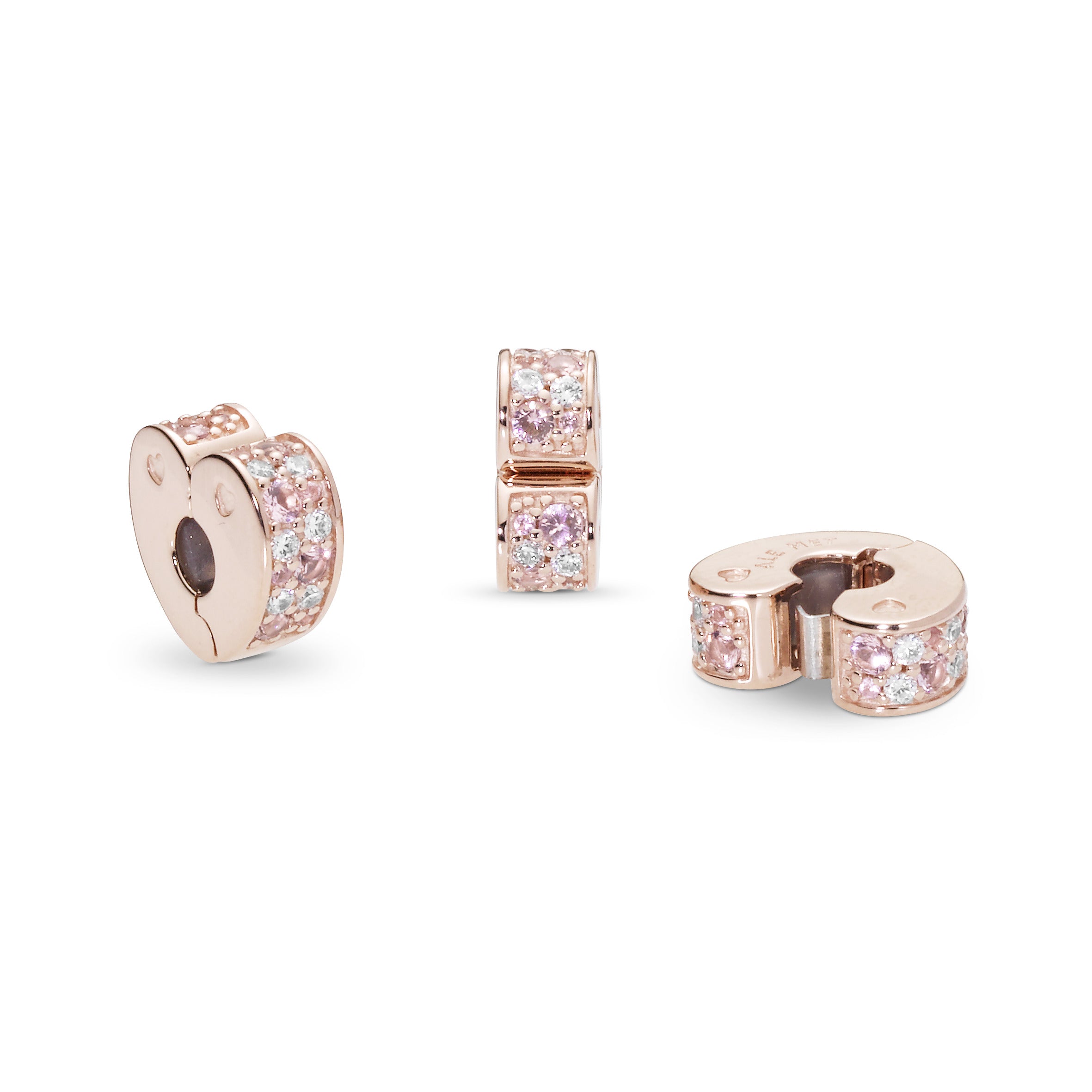Heart 14k Rose Gold-plated clip with pink mist crystal, clear cubic zirconia, rose pink crystal and silicone grip