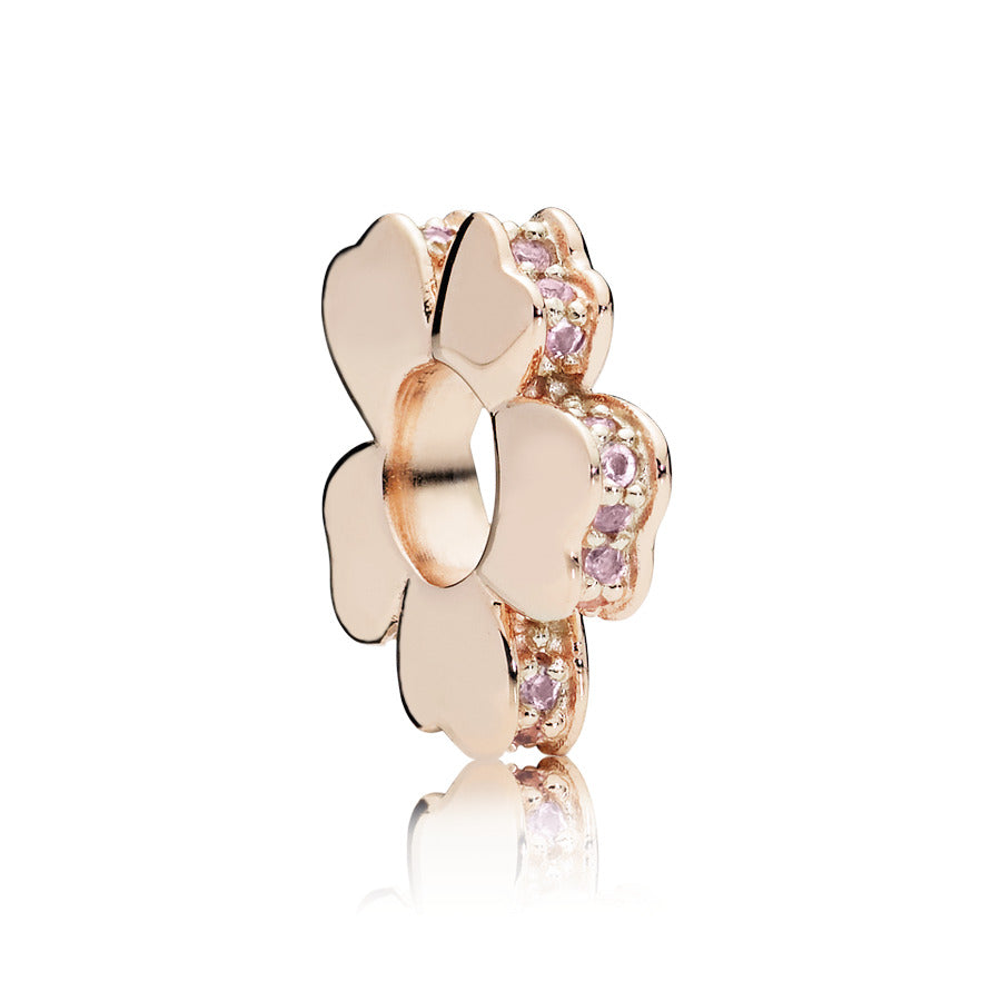 Floral 14k Rose Gold-plated spacer with rose pink crystal
