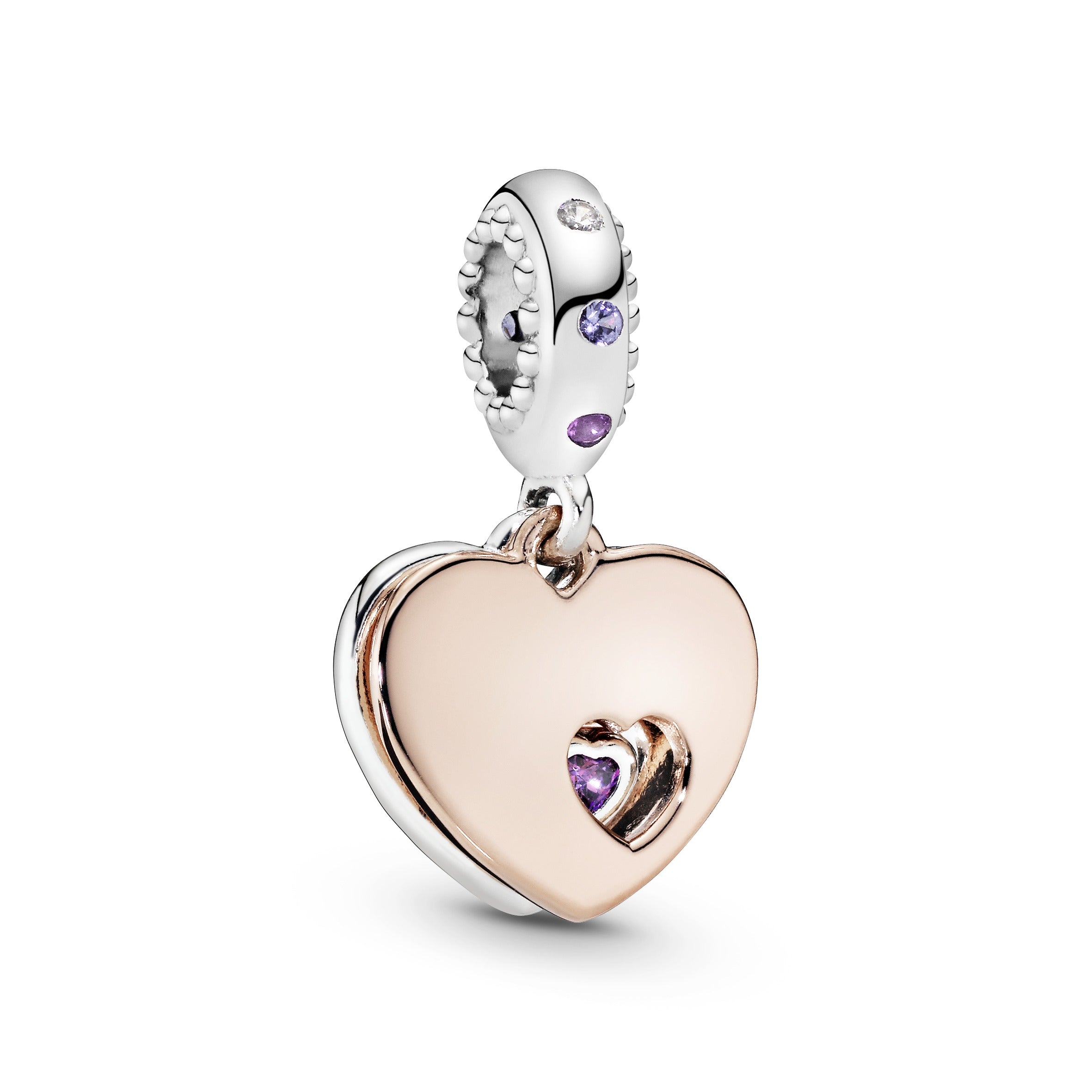 In my heart 14k Rose Gold-plated and silver dangle with fancy purple cubic zirconia, rose pink crystal, lilac crystal and clear cubic zirconia