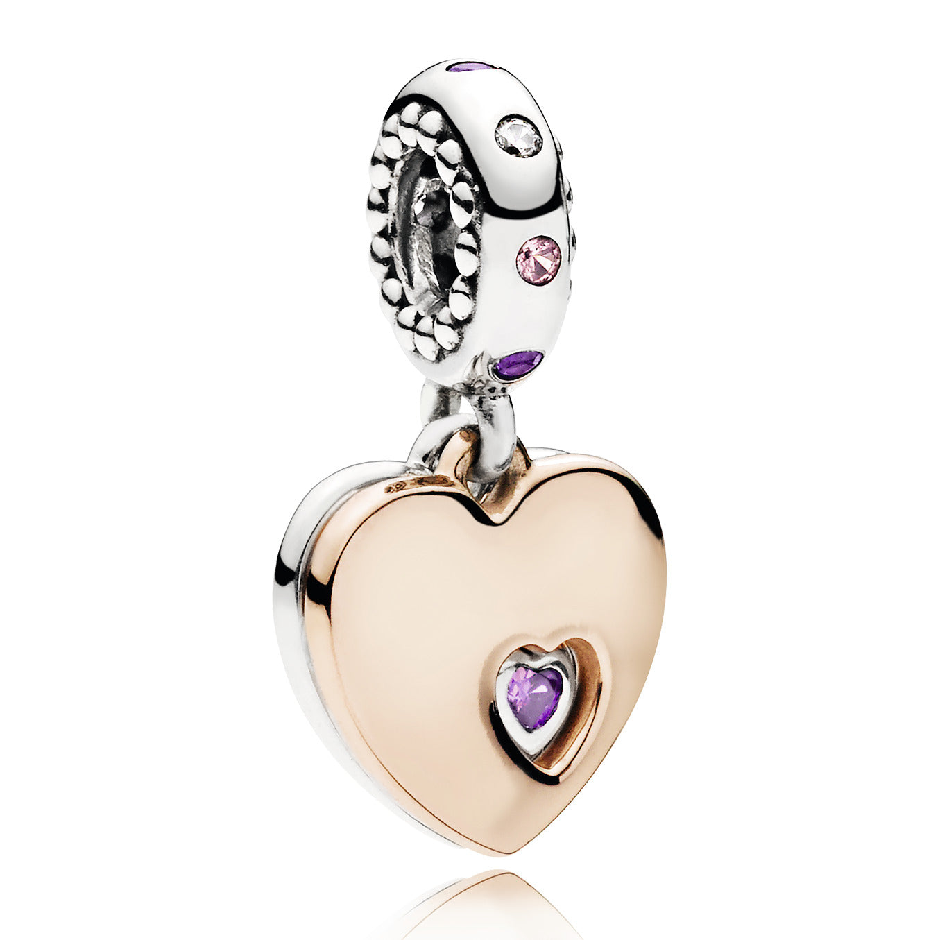 In my heart 14k Rose Gold-plated and silver dangle with fancy purple cubic zirconia, rose pink crystal, lilac crystal and clear cubic zirconia