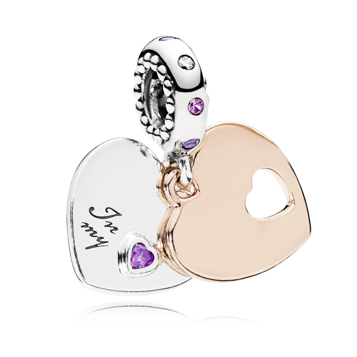 In my heart 14k Rose Gold-plated and silver dangle with fancy purple cubic zirconia, rose pink crystal, lilac crystal and clear cubic zirconia