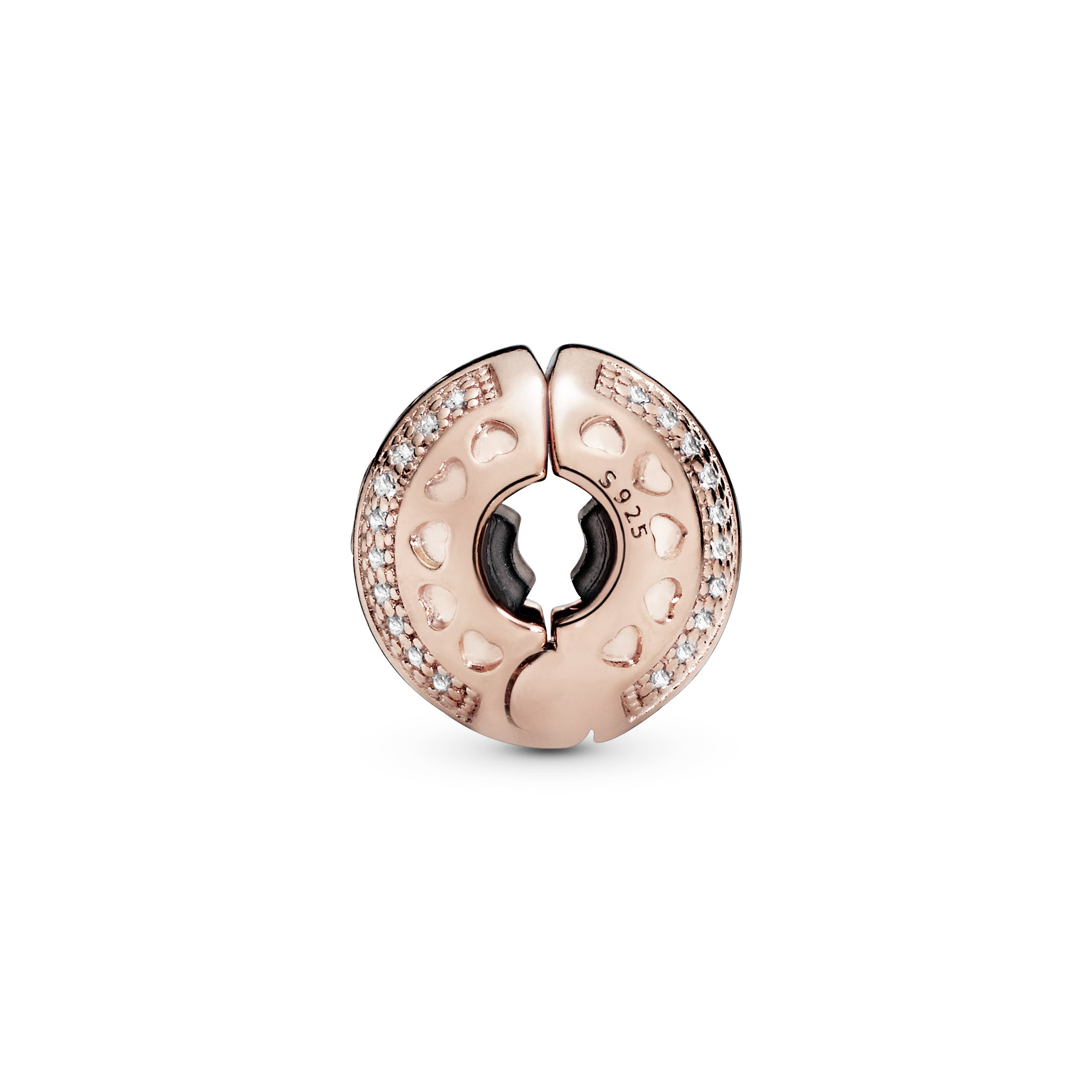 PANDORA Rose logo clip with clear cubic zirconia and silicone grip
