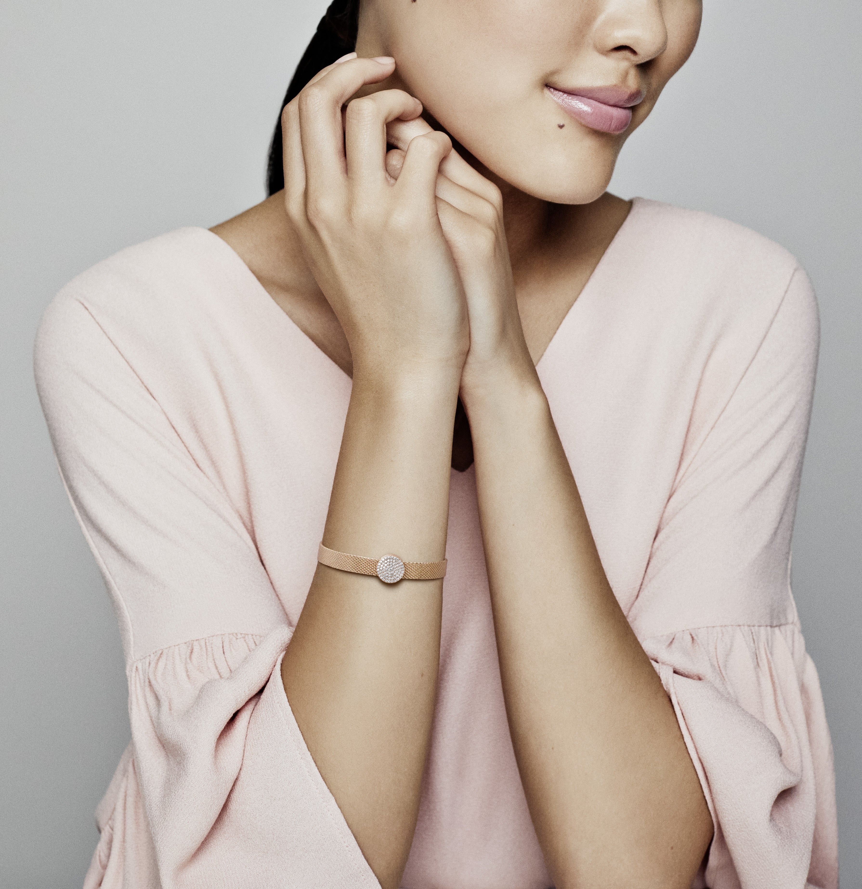 PANDORA Reflexions clip charm in 14k Rose Gold-plated with clear cubic zirconia