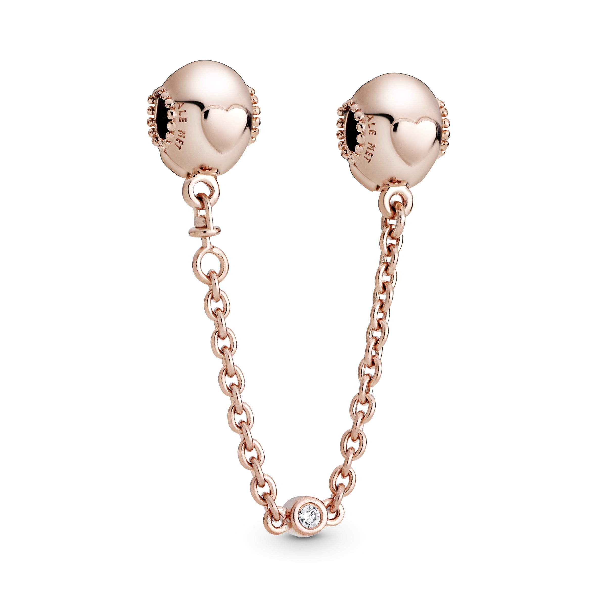 Hearts 14k Rose Gold-plated safety chain clip with clear cubic zirconia and silicone grip