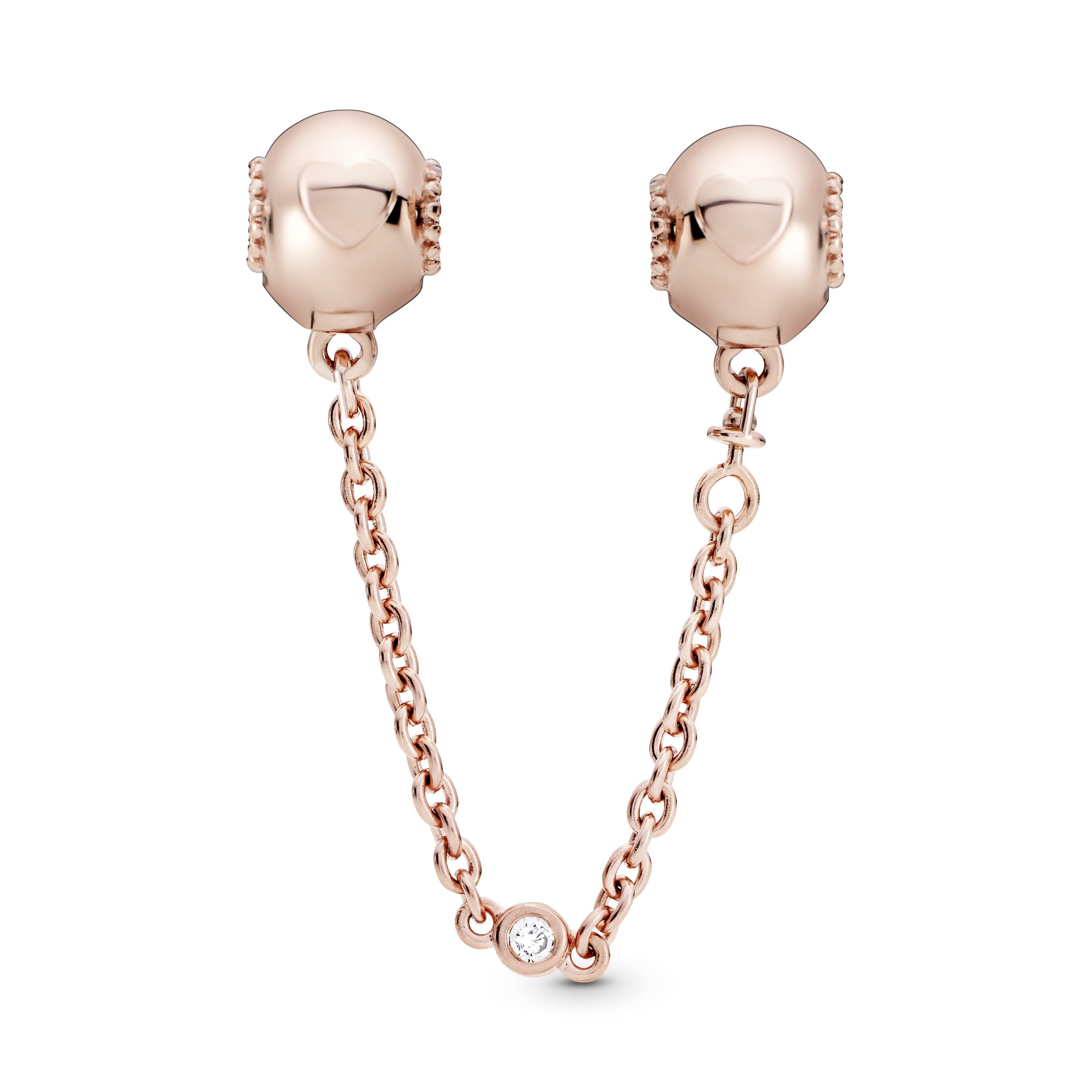 Hearts 14k Rose Gold-plated safety chain clip with clear cubic zirconia and silicone grip