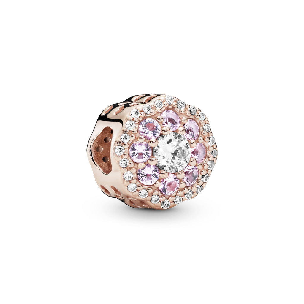 Flower 14k Rose Gold-plated charm with pink mist crystal and clear