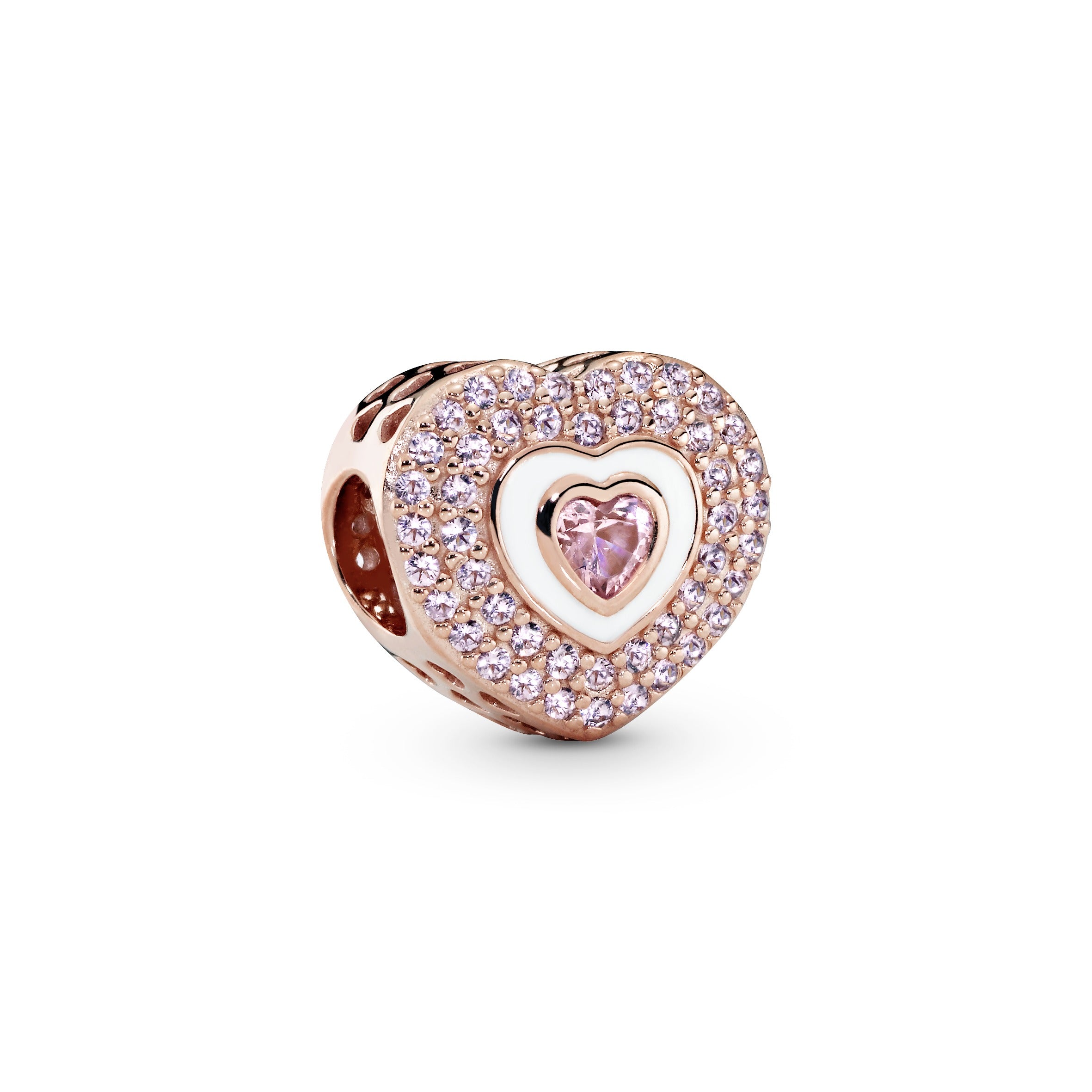 Heart 14k Rose Gold-plated charm with rose pink crystal, orchid pink crystal and white enamel