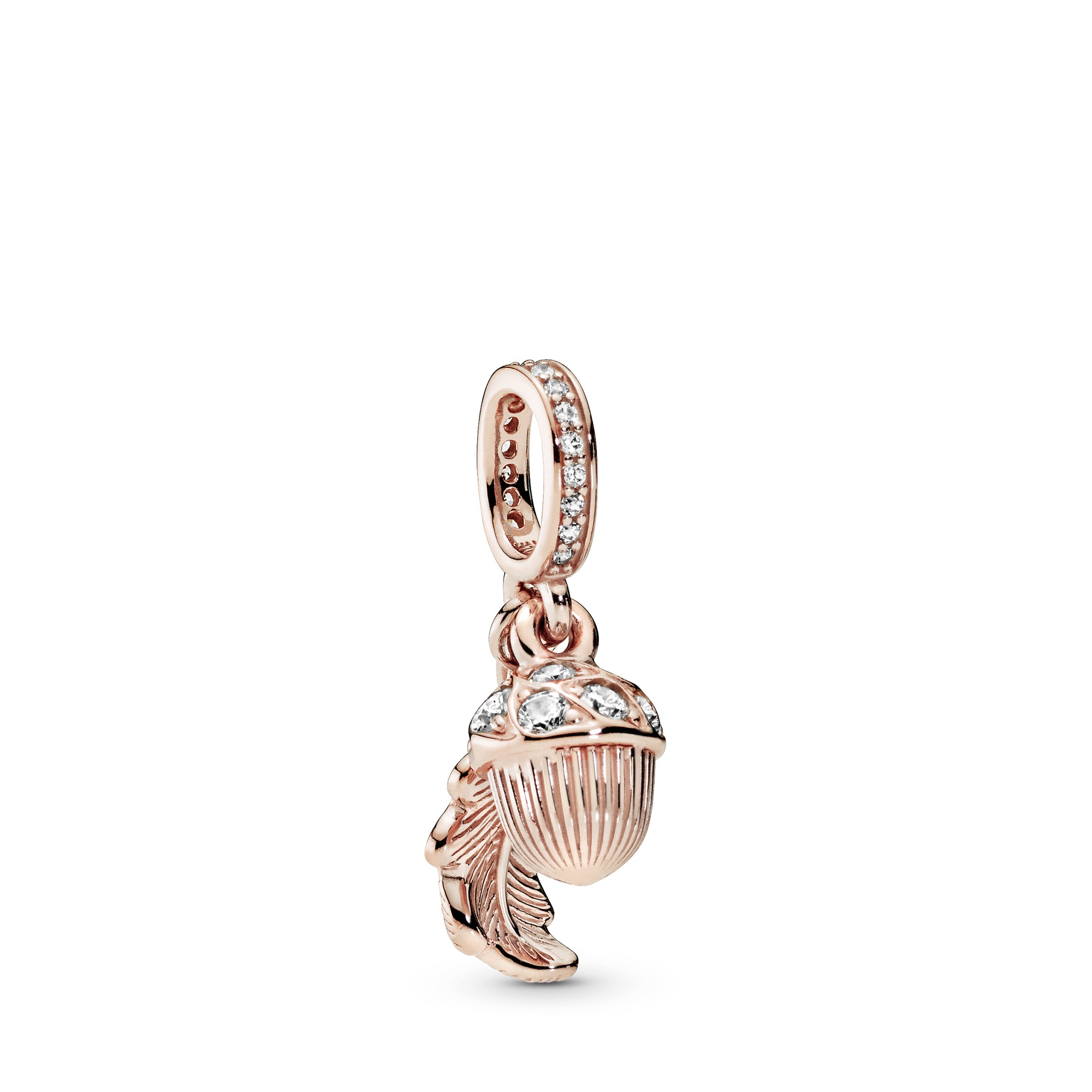 Leaf and acorn 14k Rose Gold-plated dangle with clear cubic zirconia
