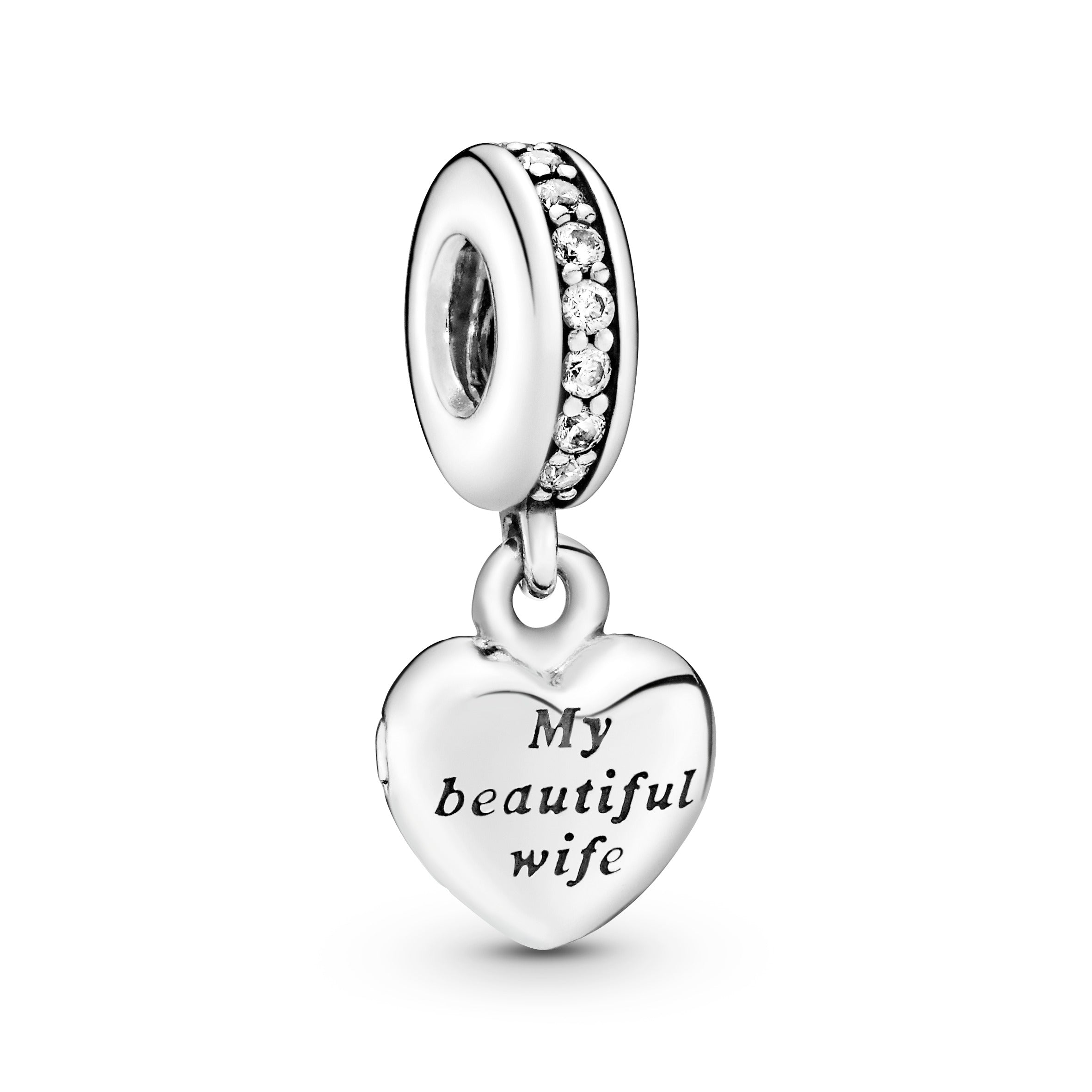 My beautiful wife heart silver dangle with cubic zirconia