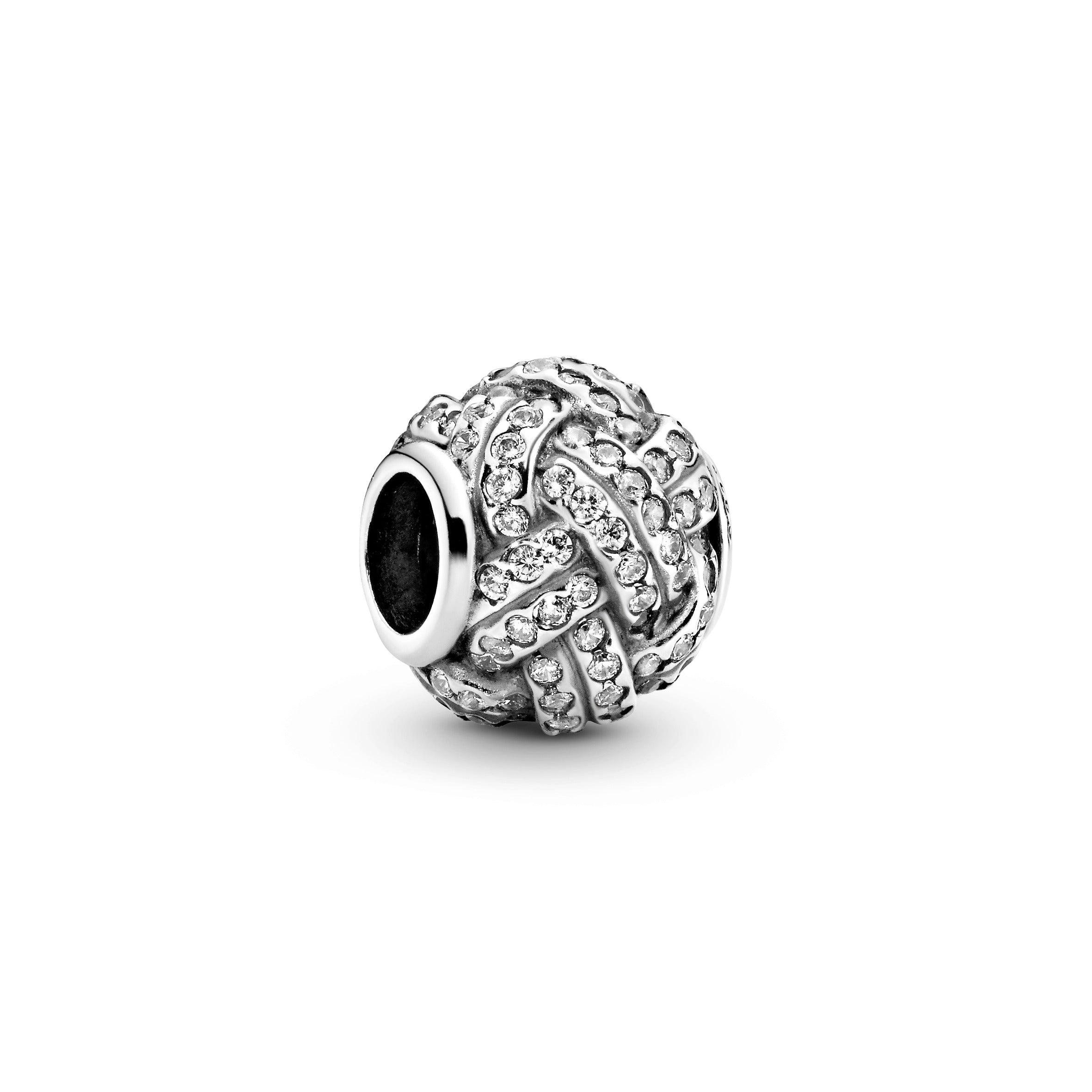 Love knot silver charm with cubic zirconia