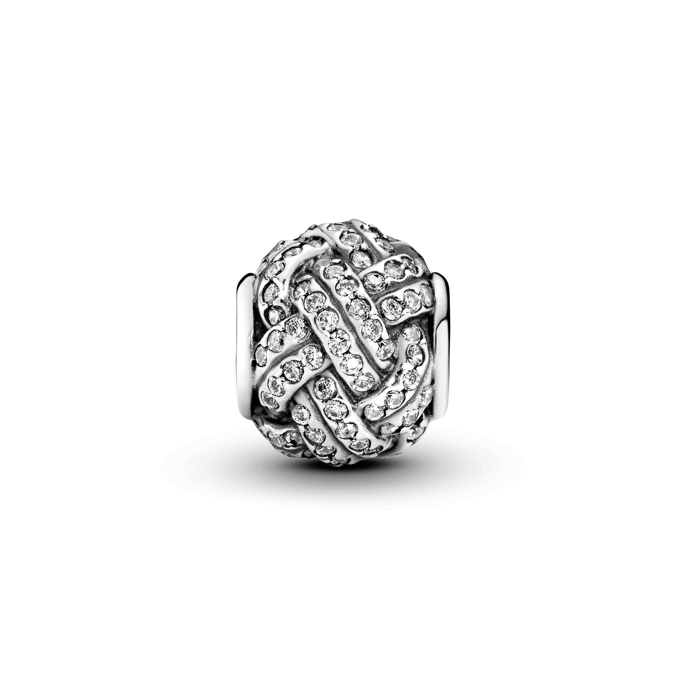 Love knot silver charm with cubic zirconia