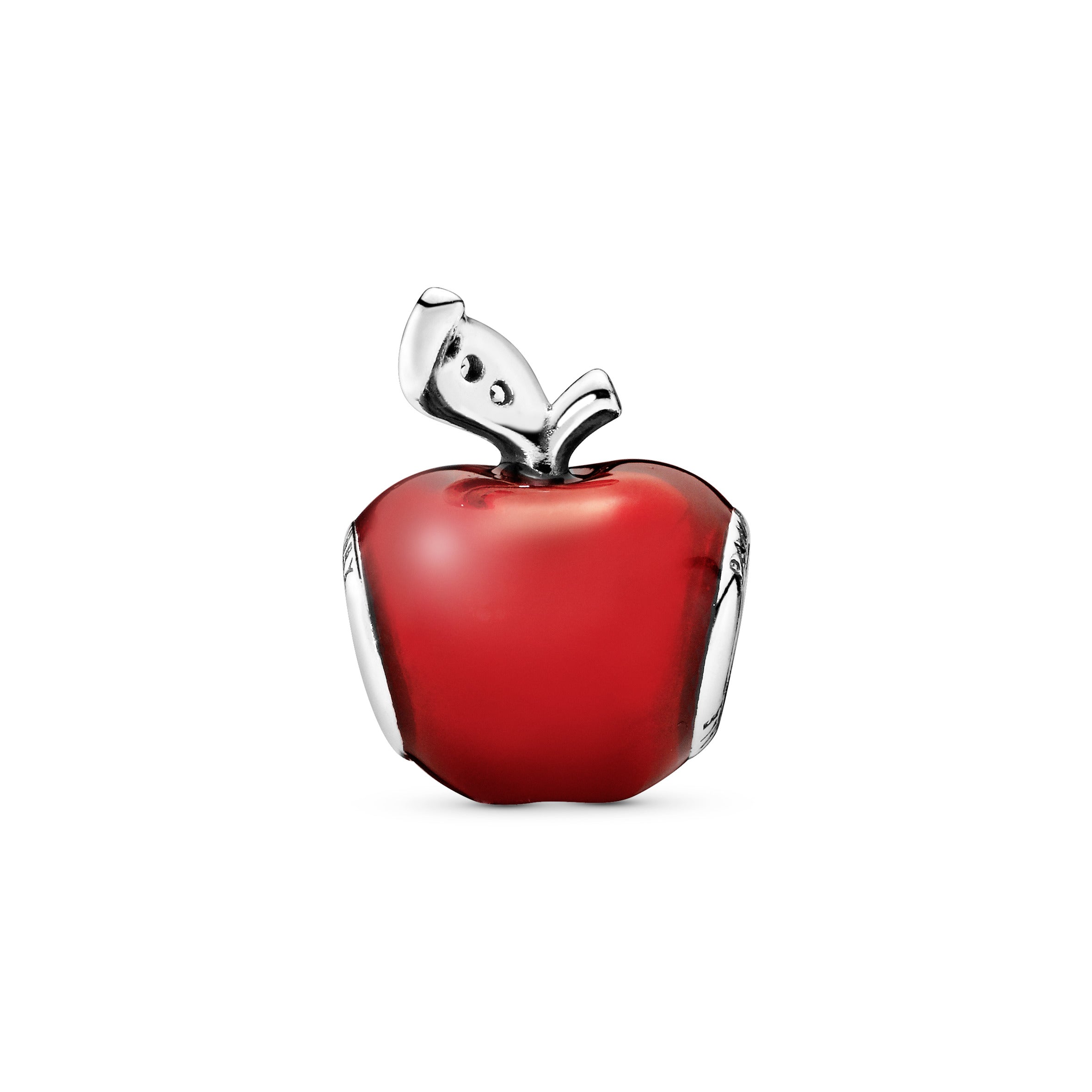 Disney Snow White apple silver charm with red enamel and dark green cubic zirconia
