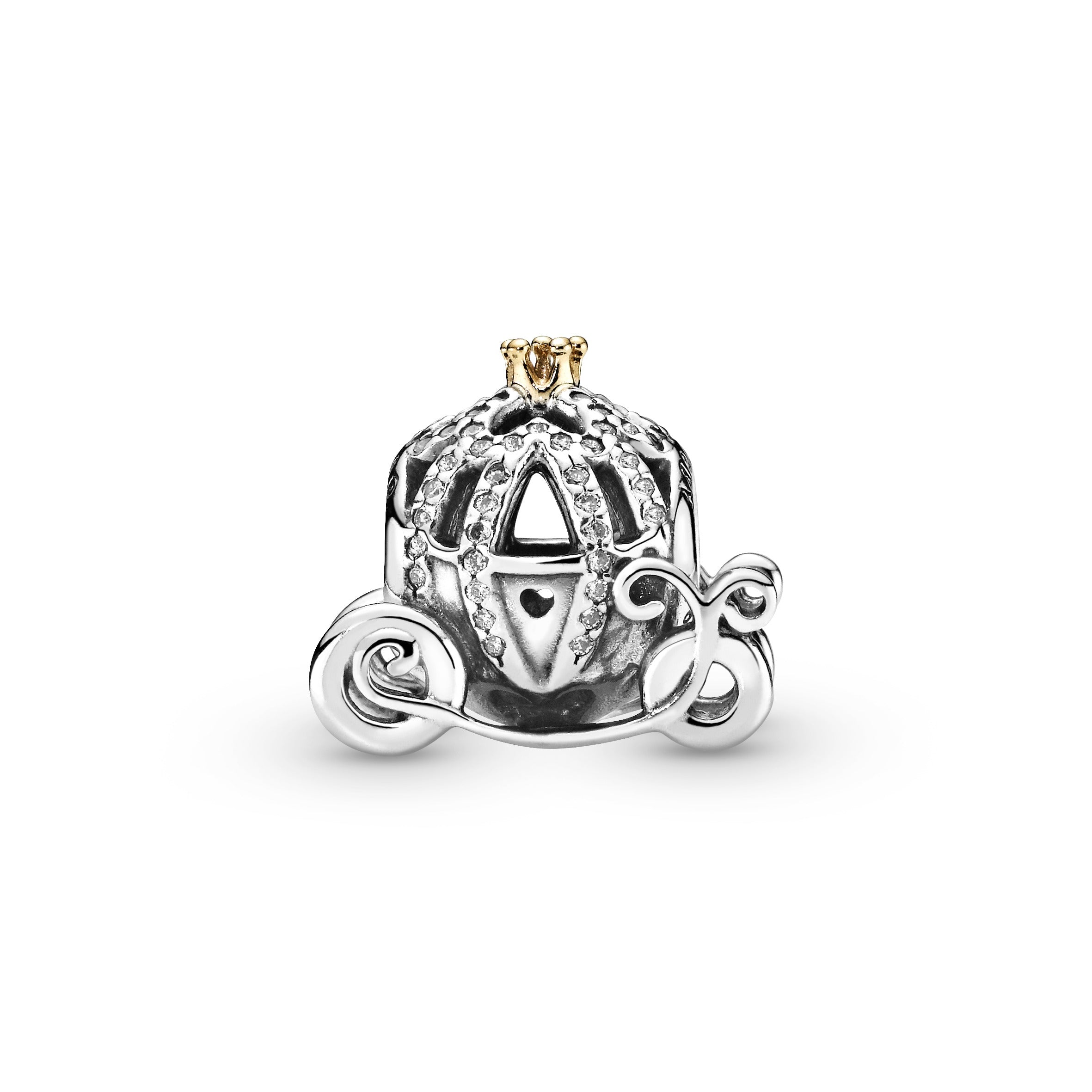 Disney Cinderella pumpkin coach silver charm with 14k and cubic zirconia