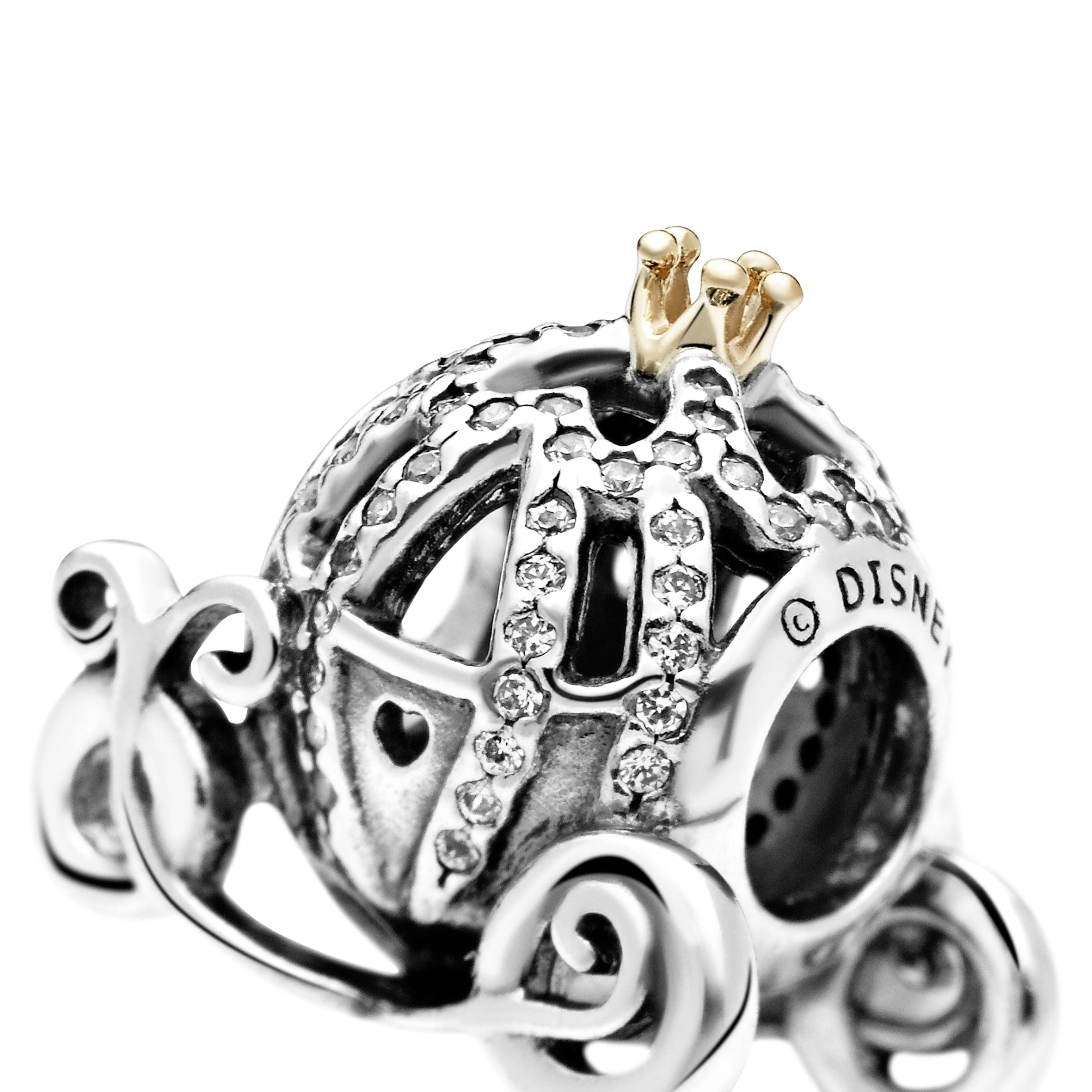 Disney Cinderella pumpkin coach silver charm with 14k and cubic zirconia