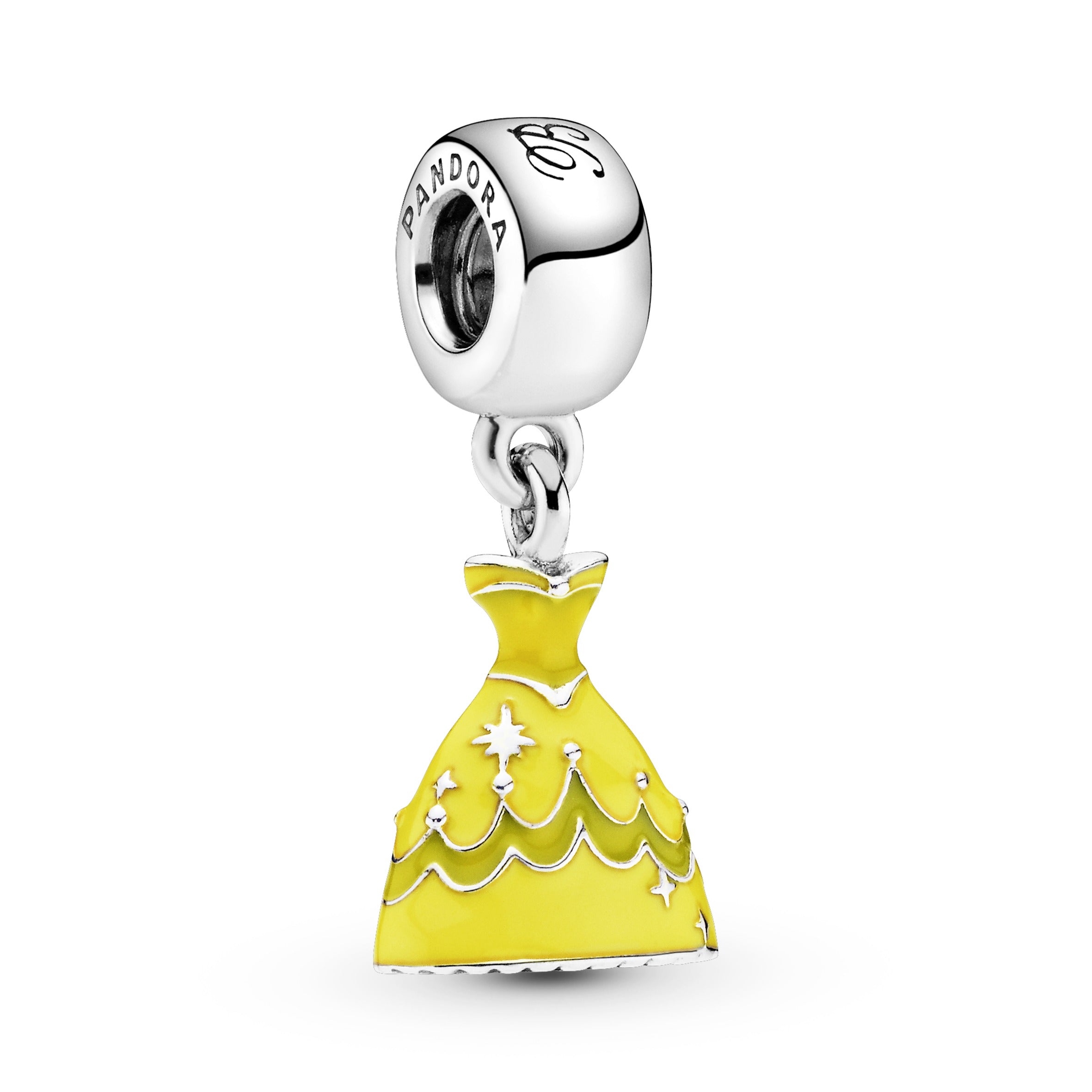 Disney Belle dress silver dangle with yellow enamel